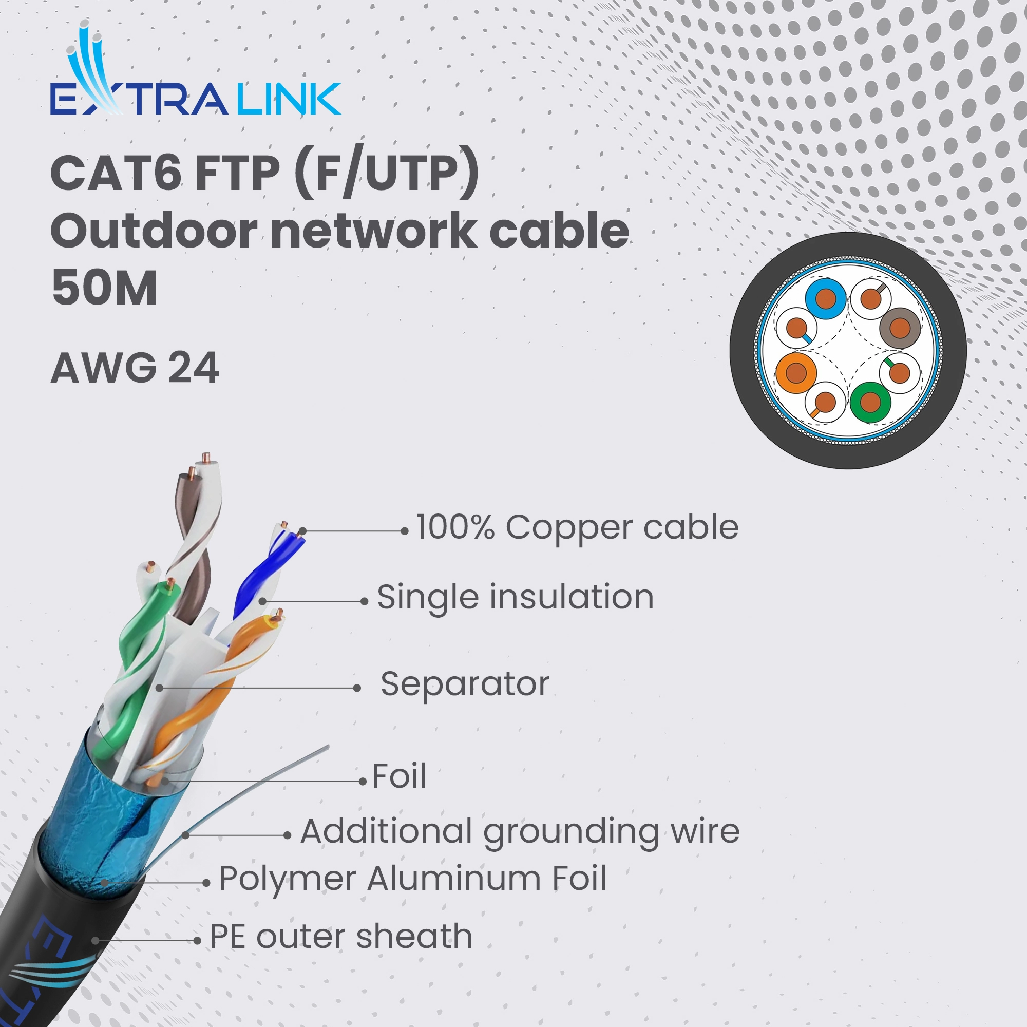 EXTRALINK CAT6 FTP (F/UTP) V2 OUTDOOR TWISTED PAIR 305M
