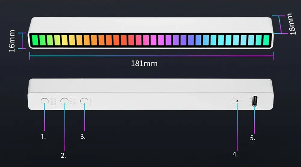 EXTRALINK LAMPKA LED USB RGB REAKCJA NA DŹWIĘK LISTWA Z AKUMULATOREM BIAŁA - 12278