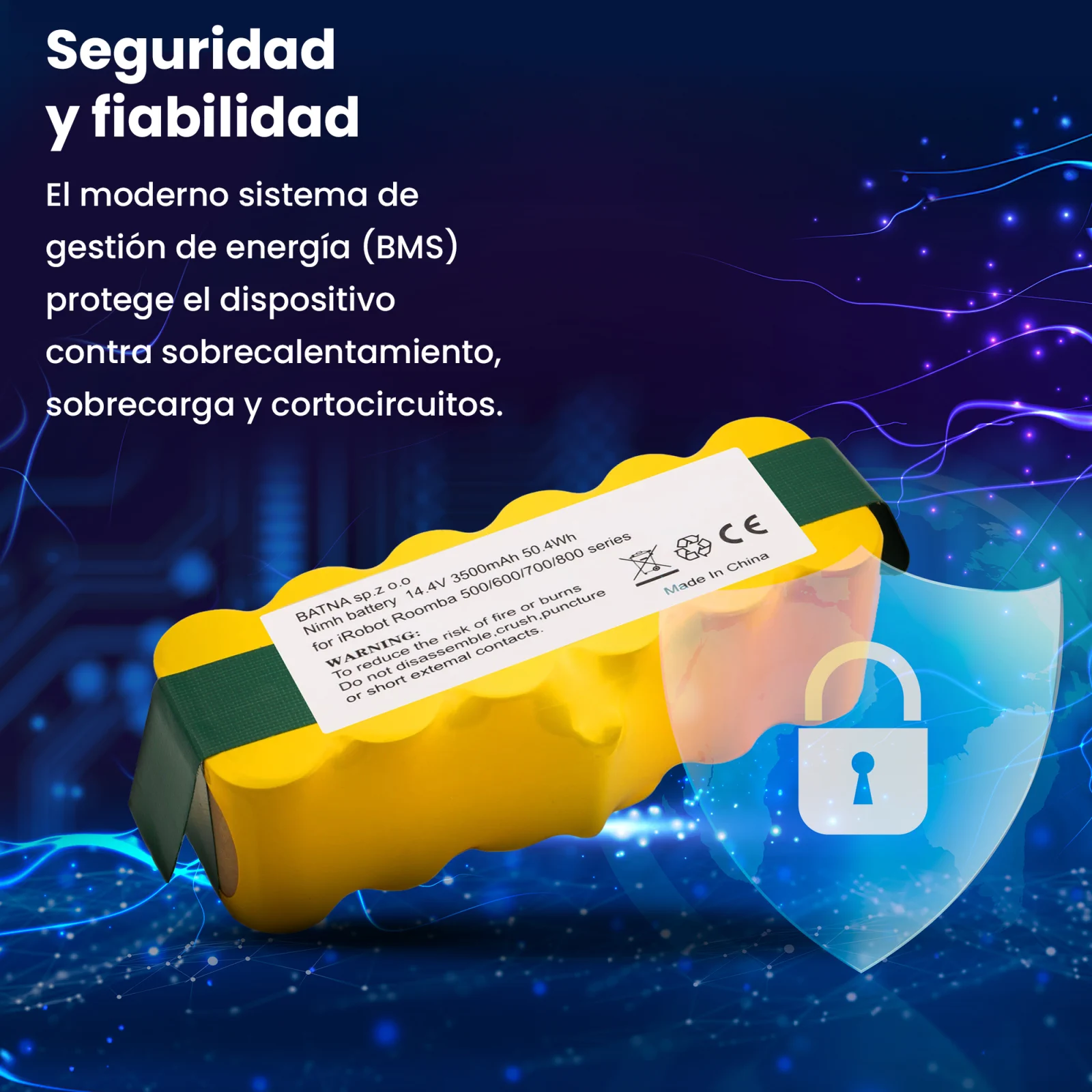 visualización de la batería y el escudo de seguridad del robot roomba