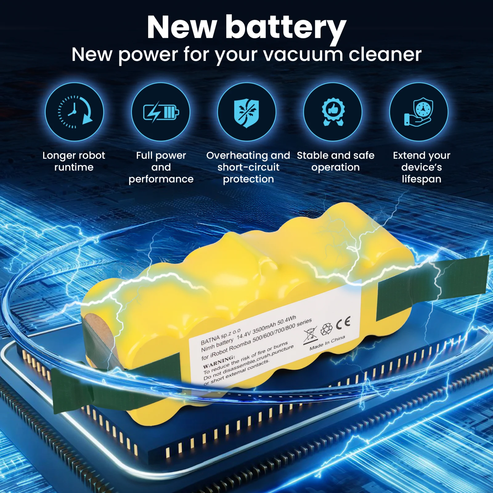 visualization of roomba vacuum cleaner battery lying on processor