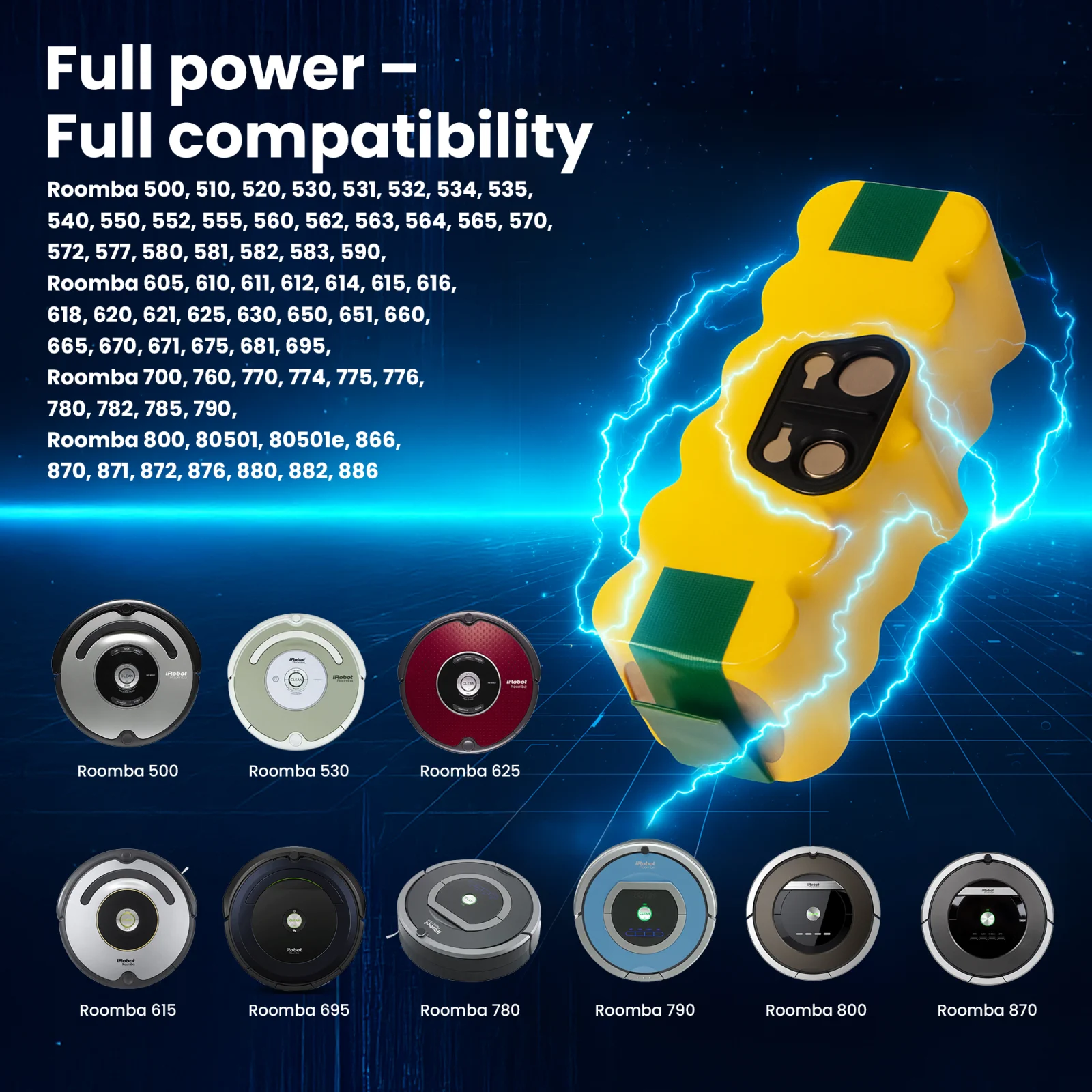 replacement battery for roomba and compatible cleaning robots
