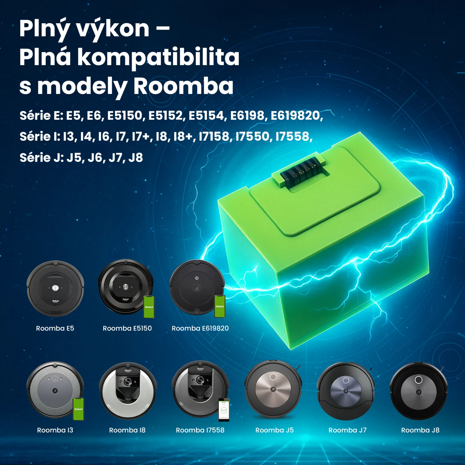 n&aacute;hradn&iacute; baterie pro Roombu a kompatibiln&iacute; &uacute;klidov&eacute; roboty