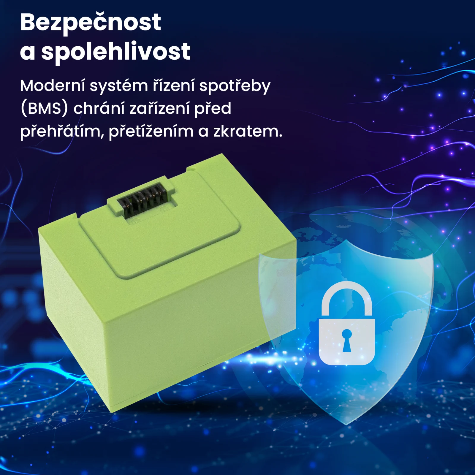 vizualizace zobrazující baterii a bezpečnostní štít robota roomba