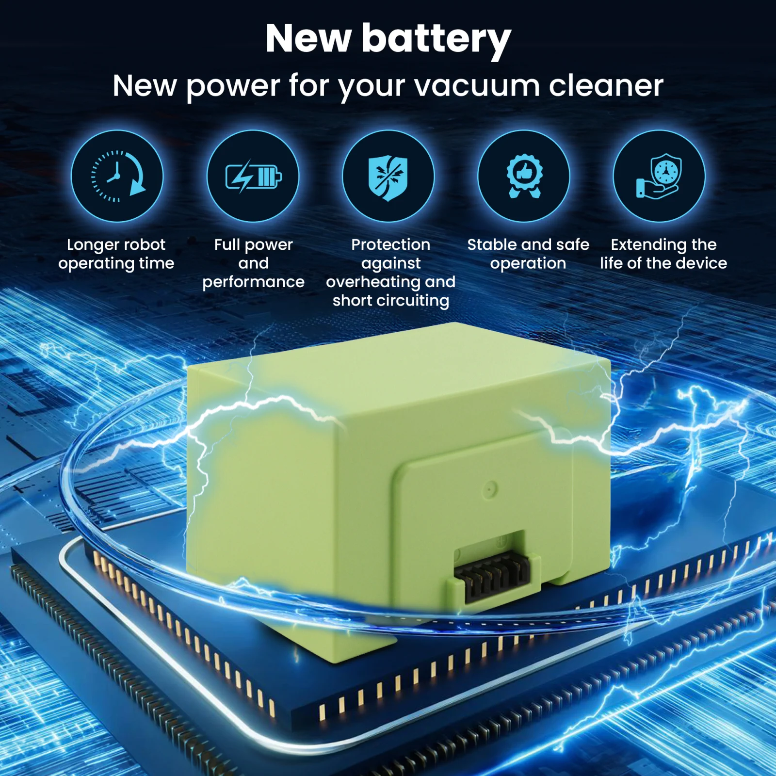 visualization of the green roomba vacuum cleaner battery lying on the processor