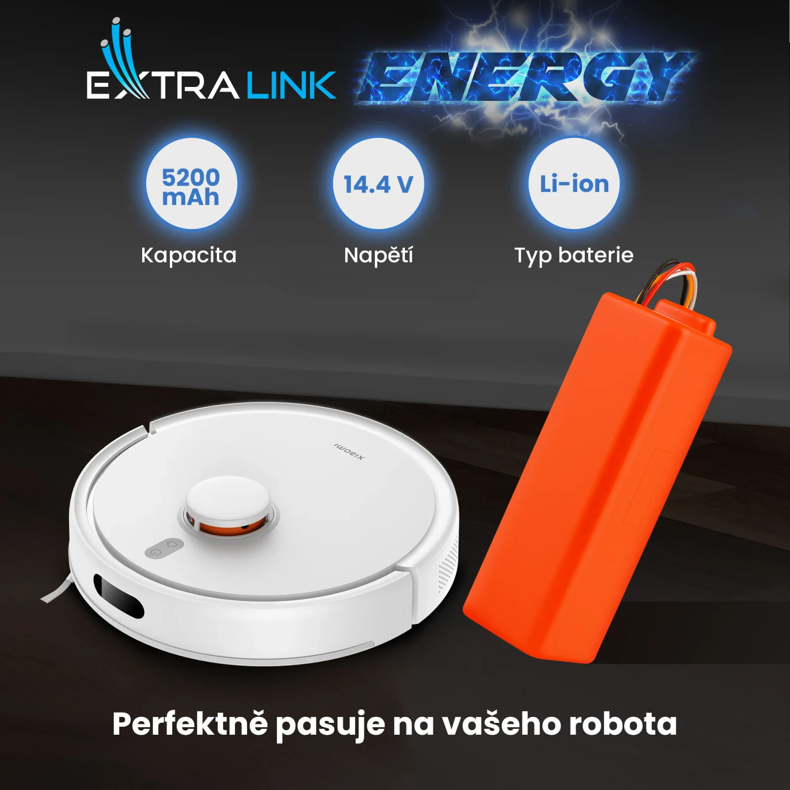 oranžov&yacute; robot hoover mi roborock baterie vedle b&iacute;l&eacute;ho &uacute;klidov&eacute;ho robota