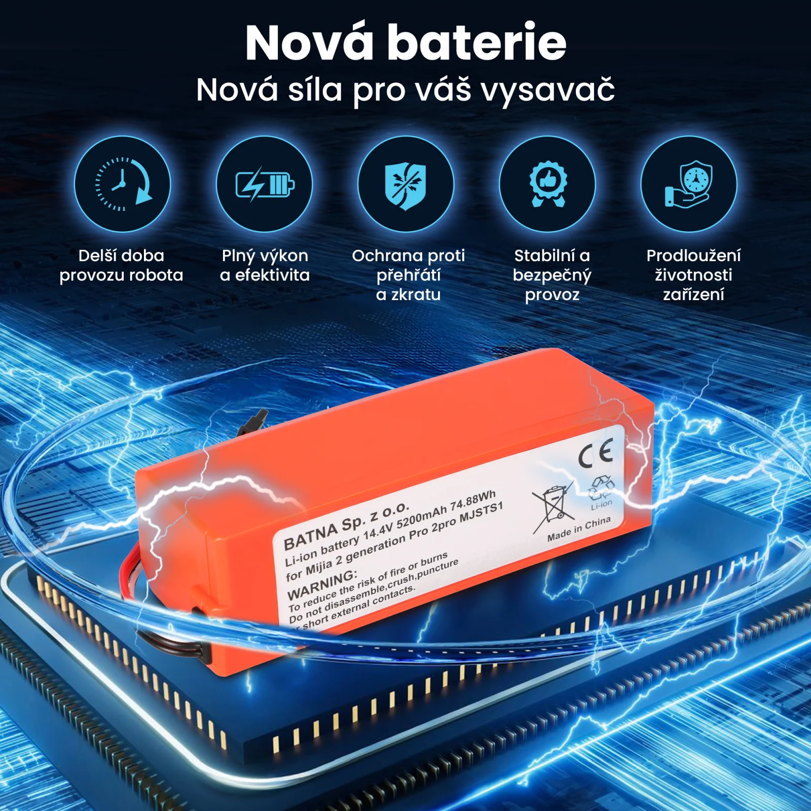 vizualizace baterie vysavače mop pro ležící na procesoru