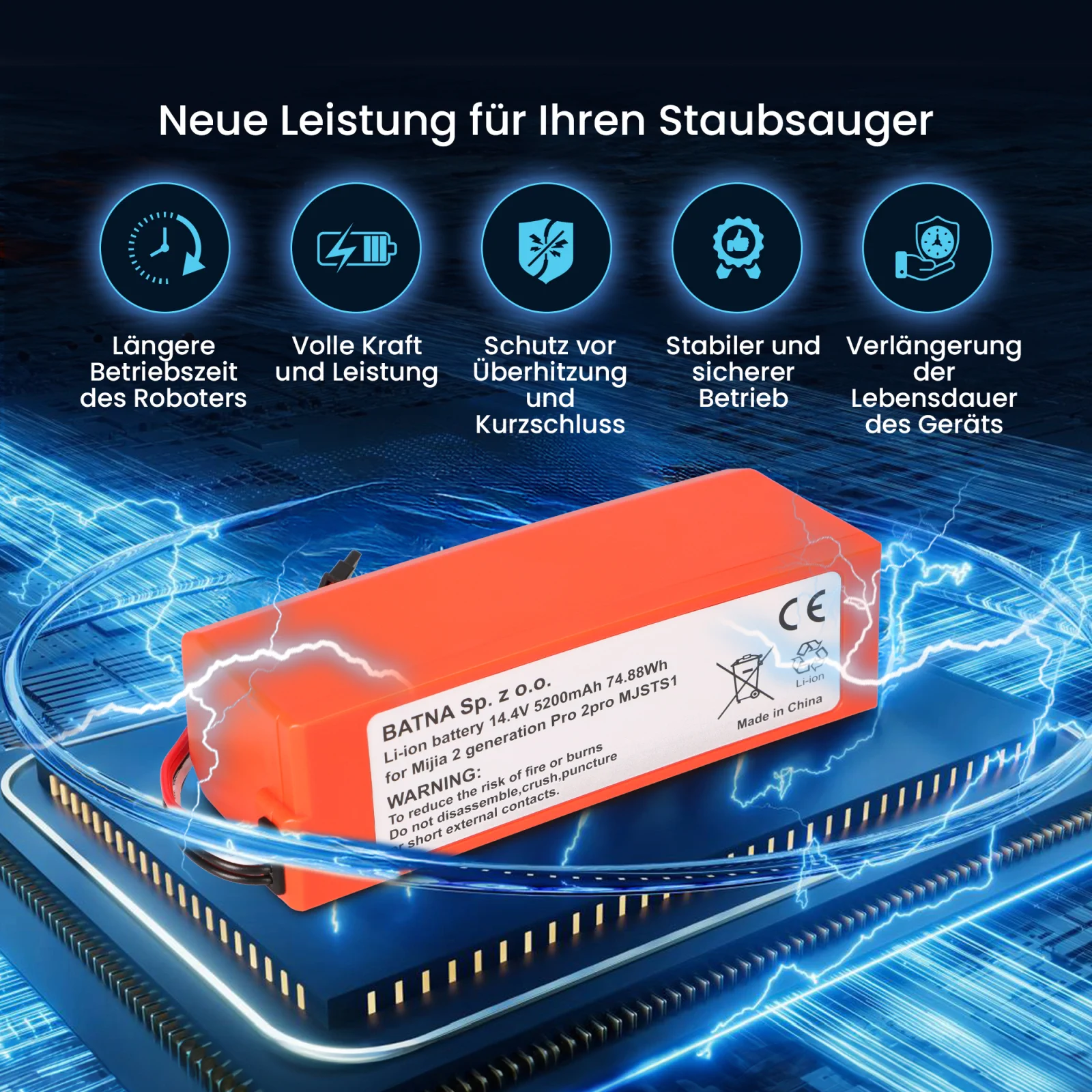 Visualisierung des auf dem Prozessor liegenden mop pro Staubsauger-Akkus
