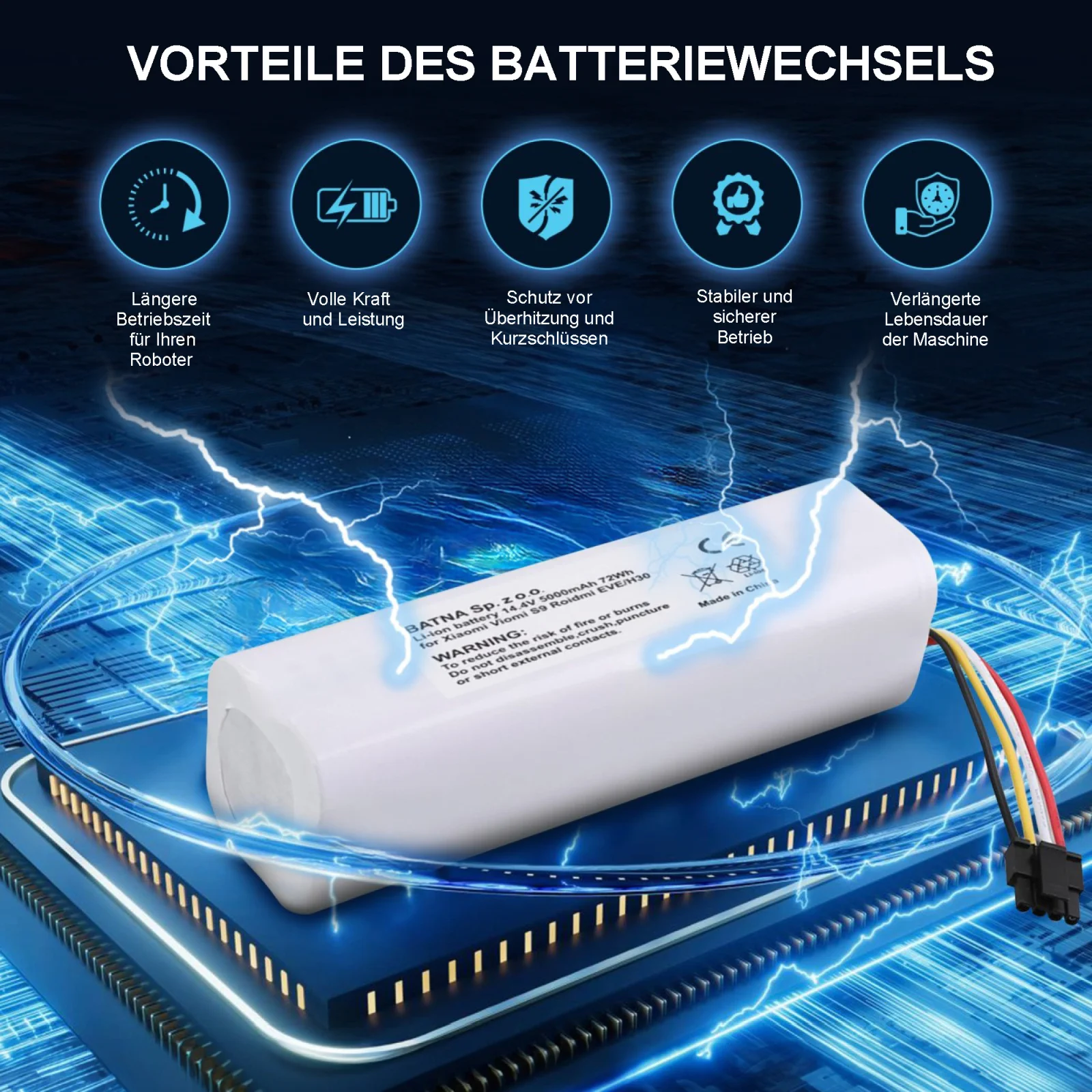 Batterie f&uuml;r Hintergrundreinigungsroboter Mikroprozessor
