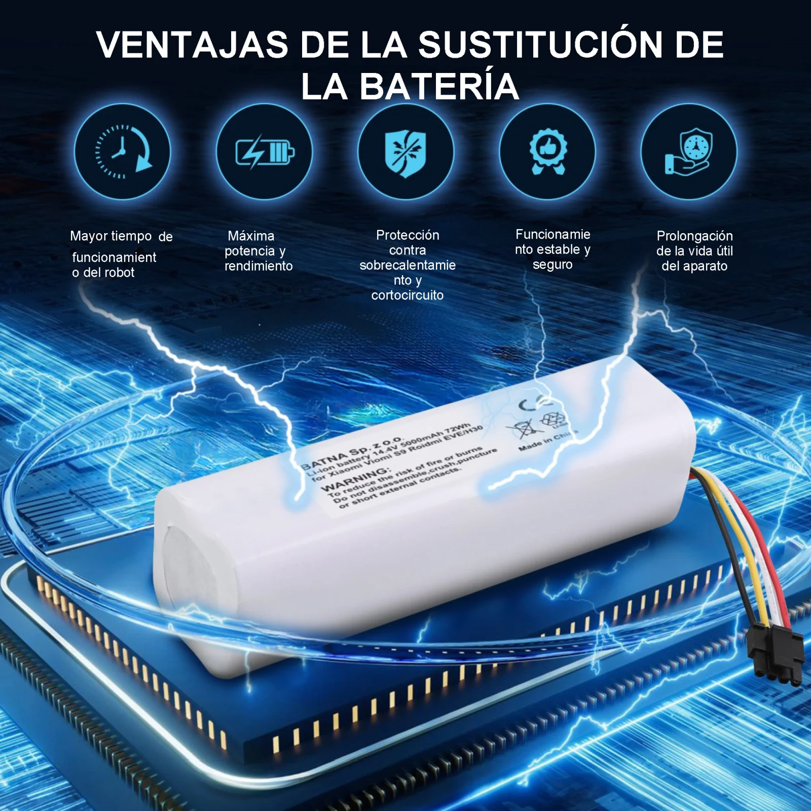 bater&iacute;a recargable para robots de limpieza de fondo microprocesador