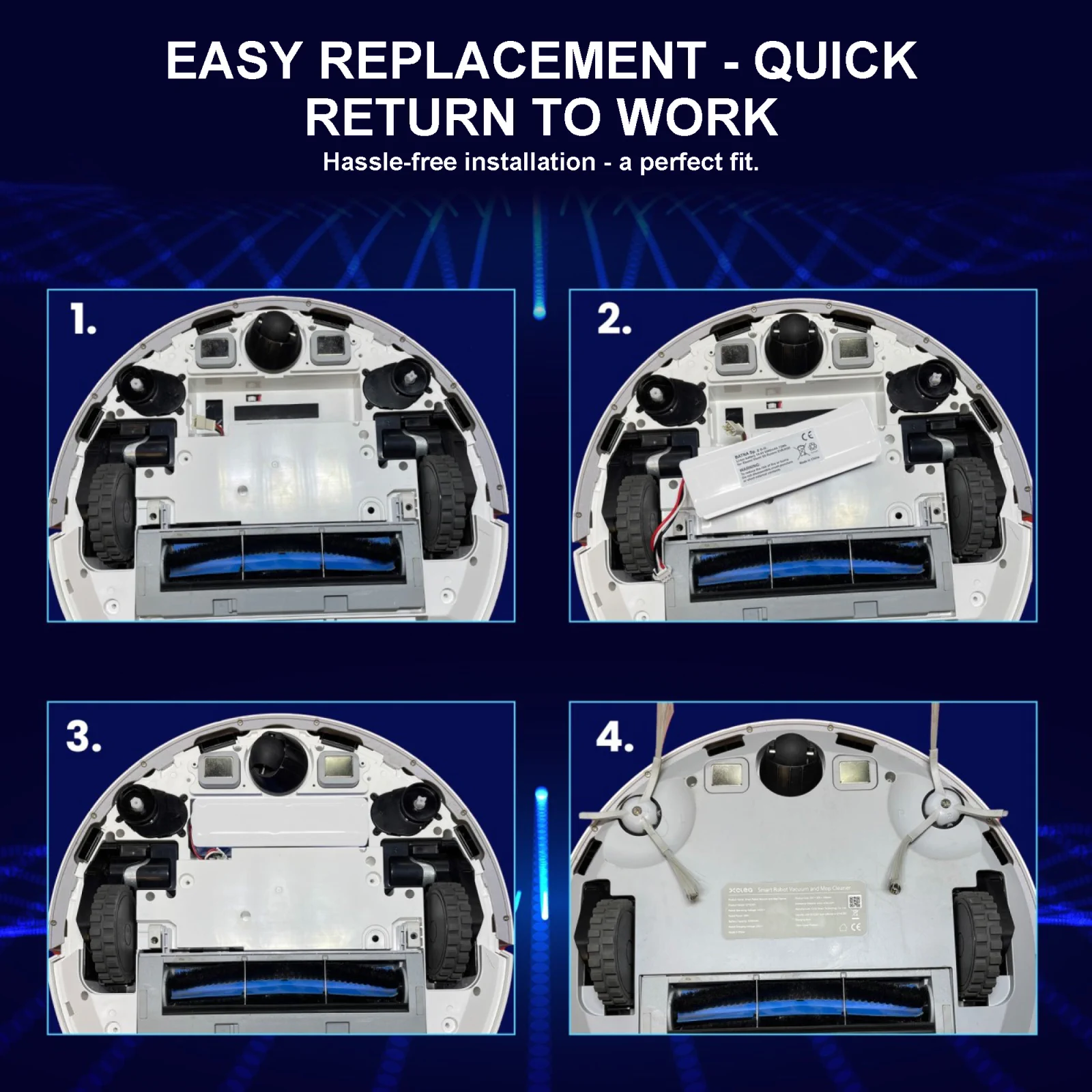 4 model temizlik robotunun alttan görünümü ve bataryanın nerede olduğu
