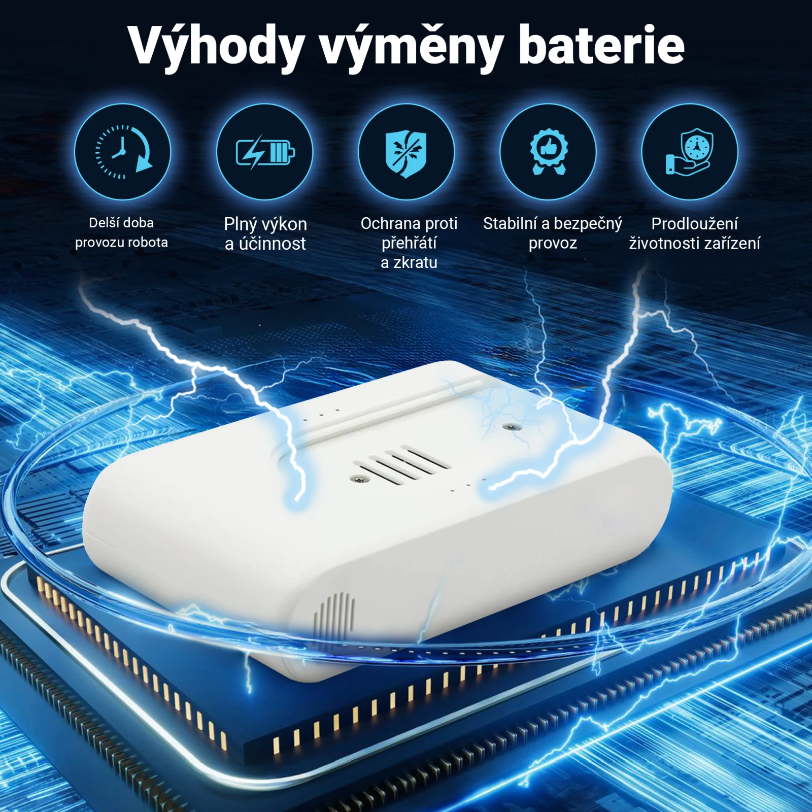 vizualizace baterie dreame hoover lež&iacute;c&iacute; na procesoru