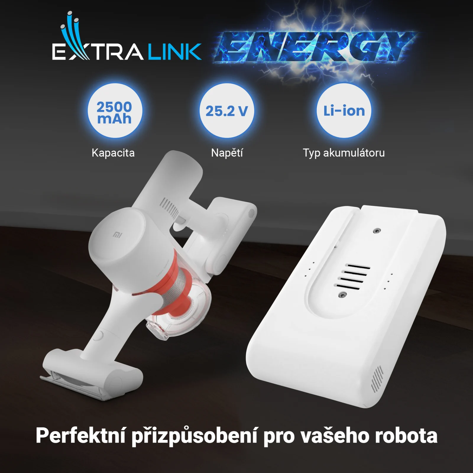 bílá baterie pro vysavač dreame vedle bílého ručního vysavače