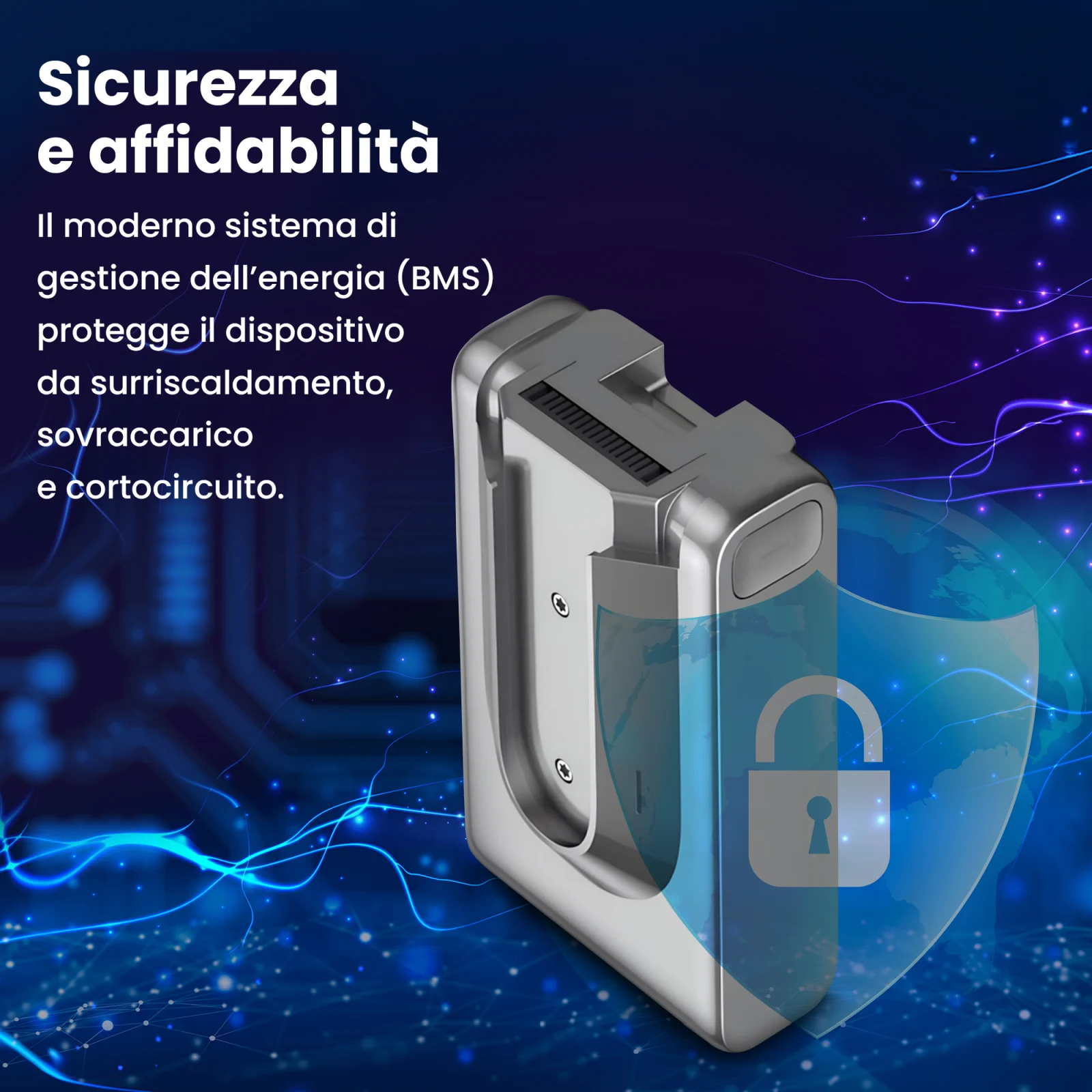 visualizzazione della batteria per gli aspirapolvere portatili dreame e dello scudo che simboleggia la sicurezza