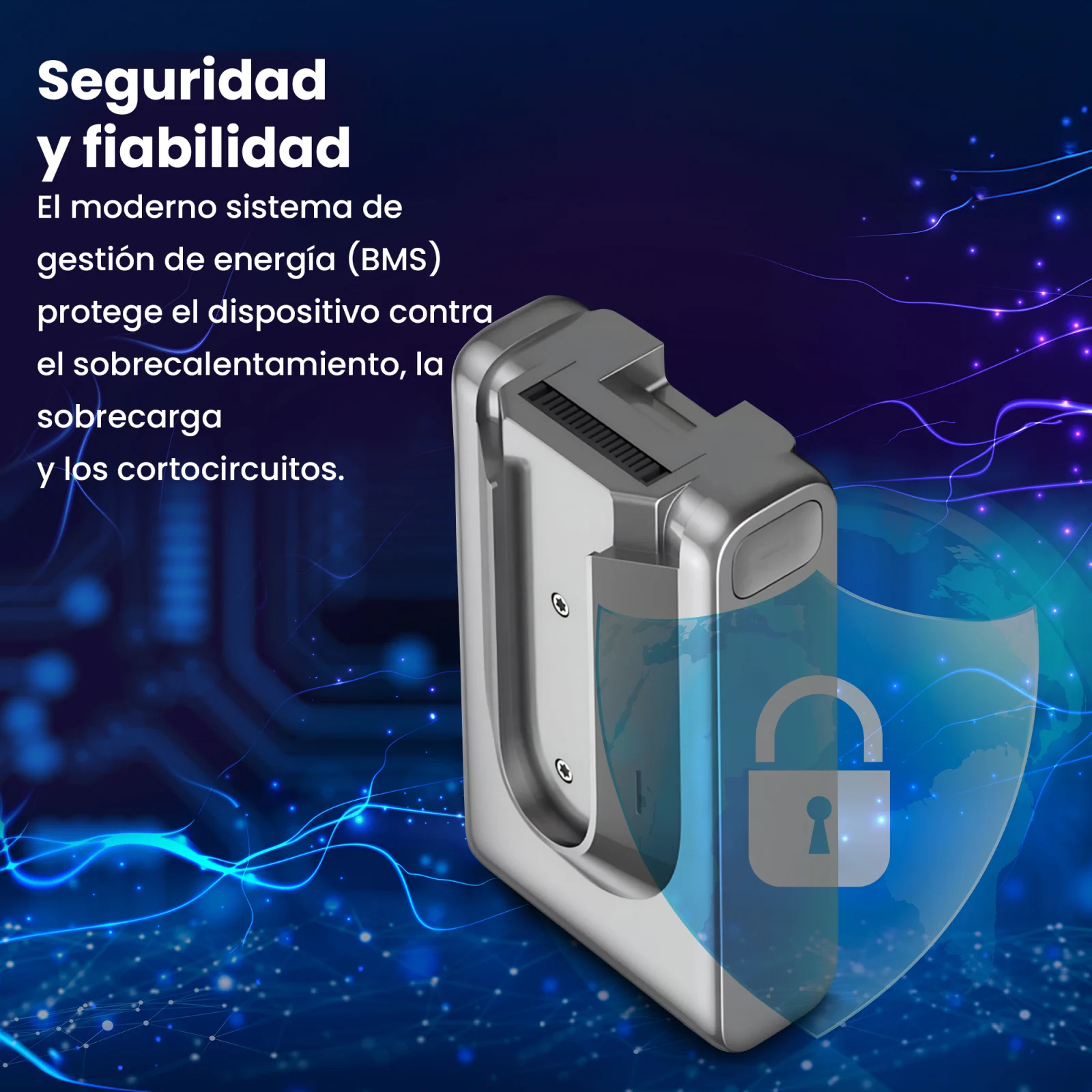 visualizaci&oacute;n de la bater&iacute;a de las aspiradoras de mano dreame y del escudo que simboliza la seguridad