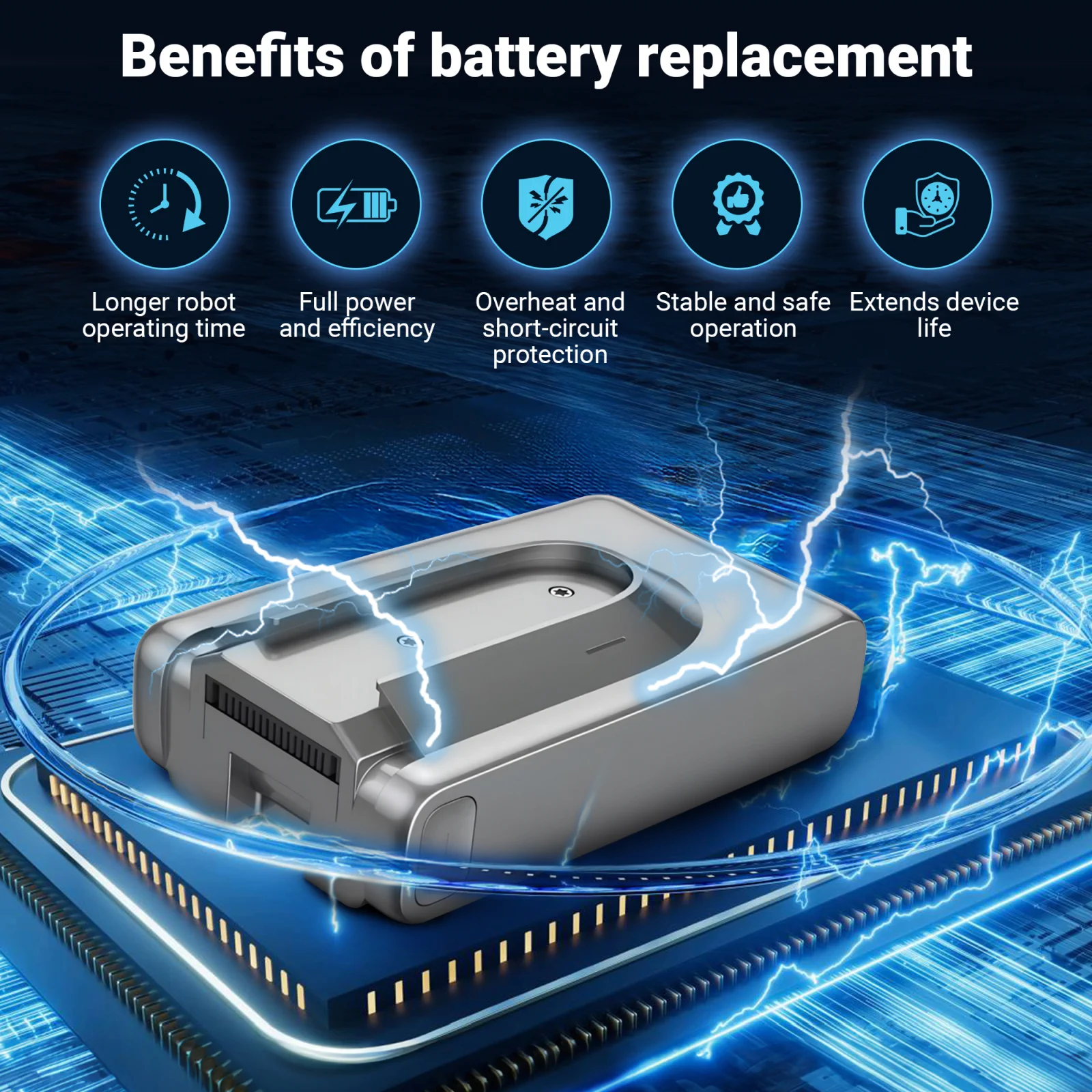 визуализация батареи dreame hoover, лежащей на процессоре