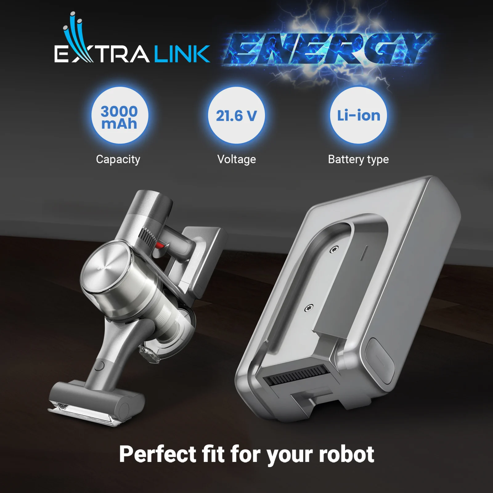 Серый аккумулятор пылесоса dreame рядом с белым ручным пылесосом