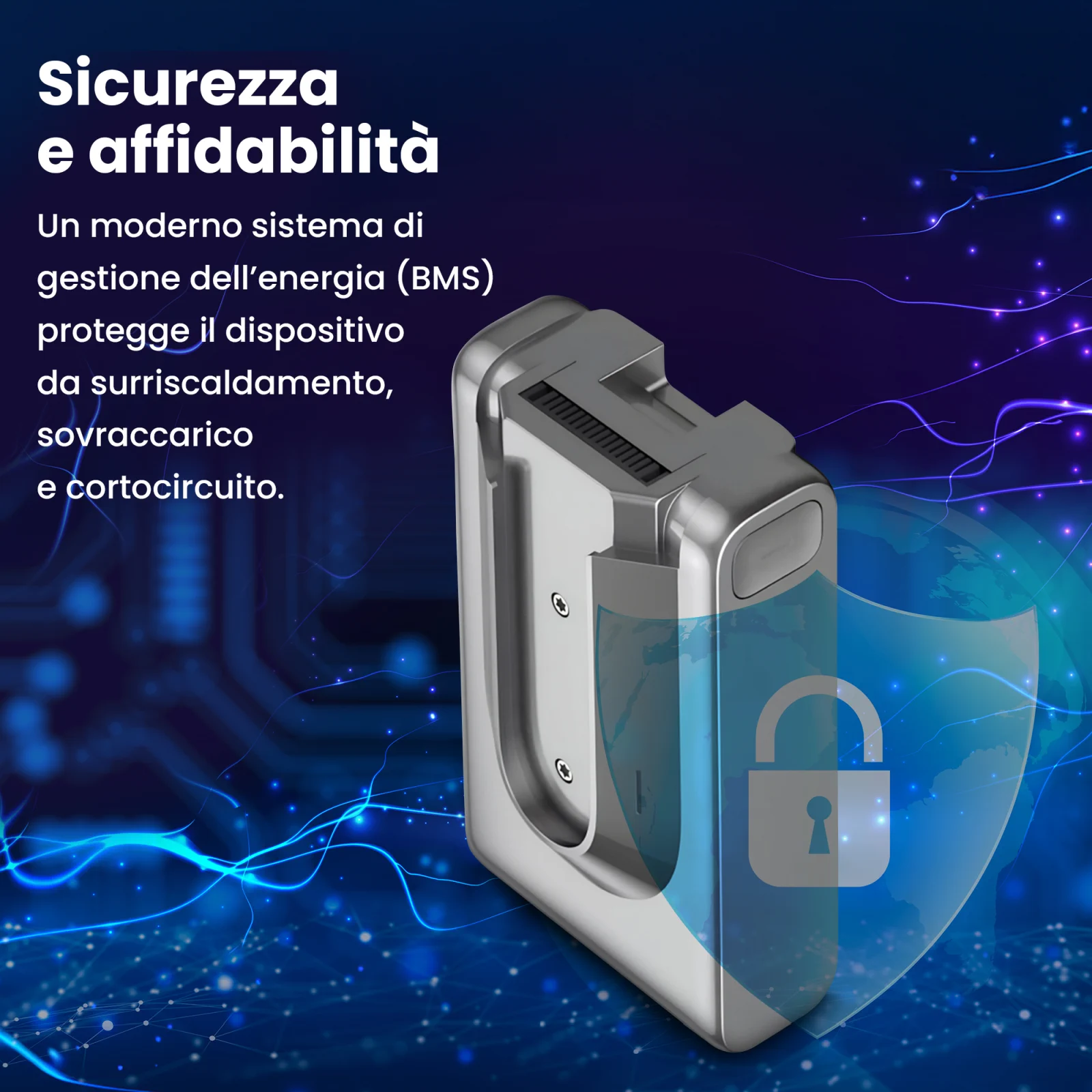 visualizzazione della batteria per gli aspirapolvere portatili dreame e dello scudo che simboleggia la sicurezza