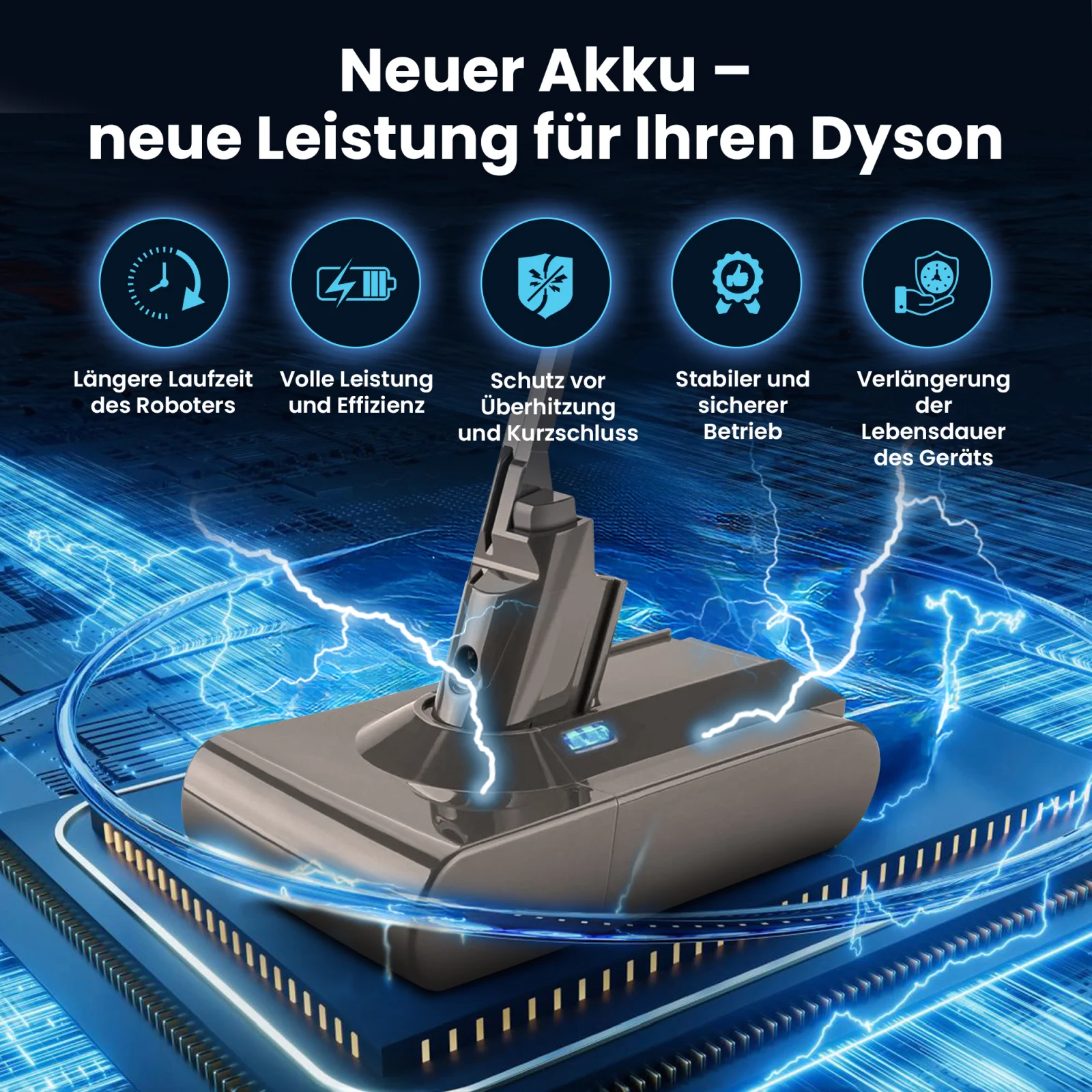 Visualisierung der auf dem Prozessor liegenden Batterie des Dyson Staubsaugers