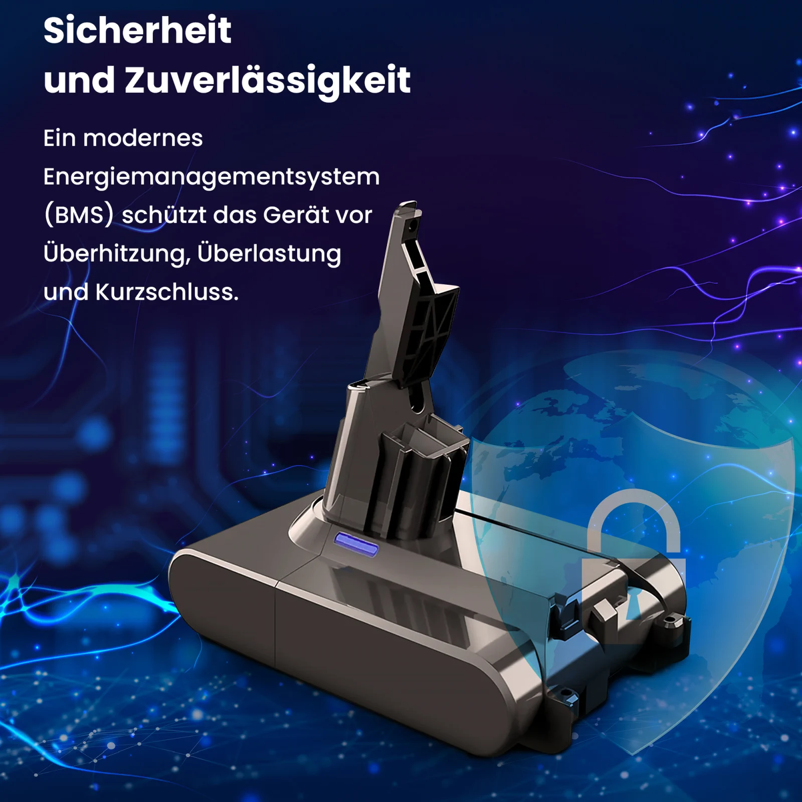 Visualisierung der Batterie des Dyson Handstaubsaugers und der Sicherheitsabschirmung
