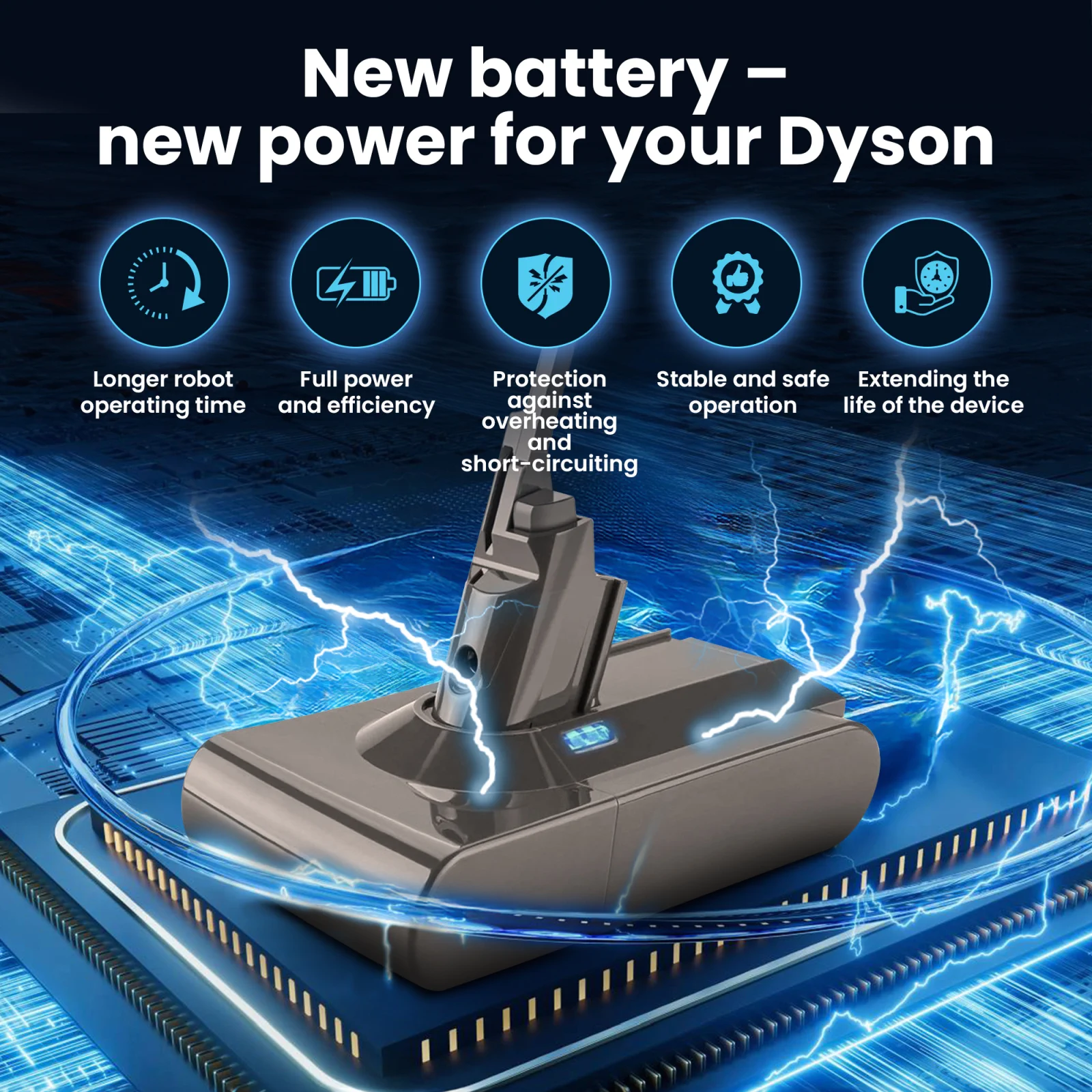 visualization of dyson vacuum cleaner battery lying on processor