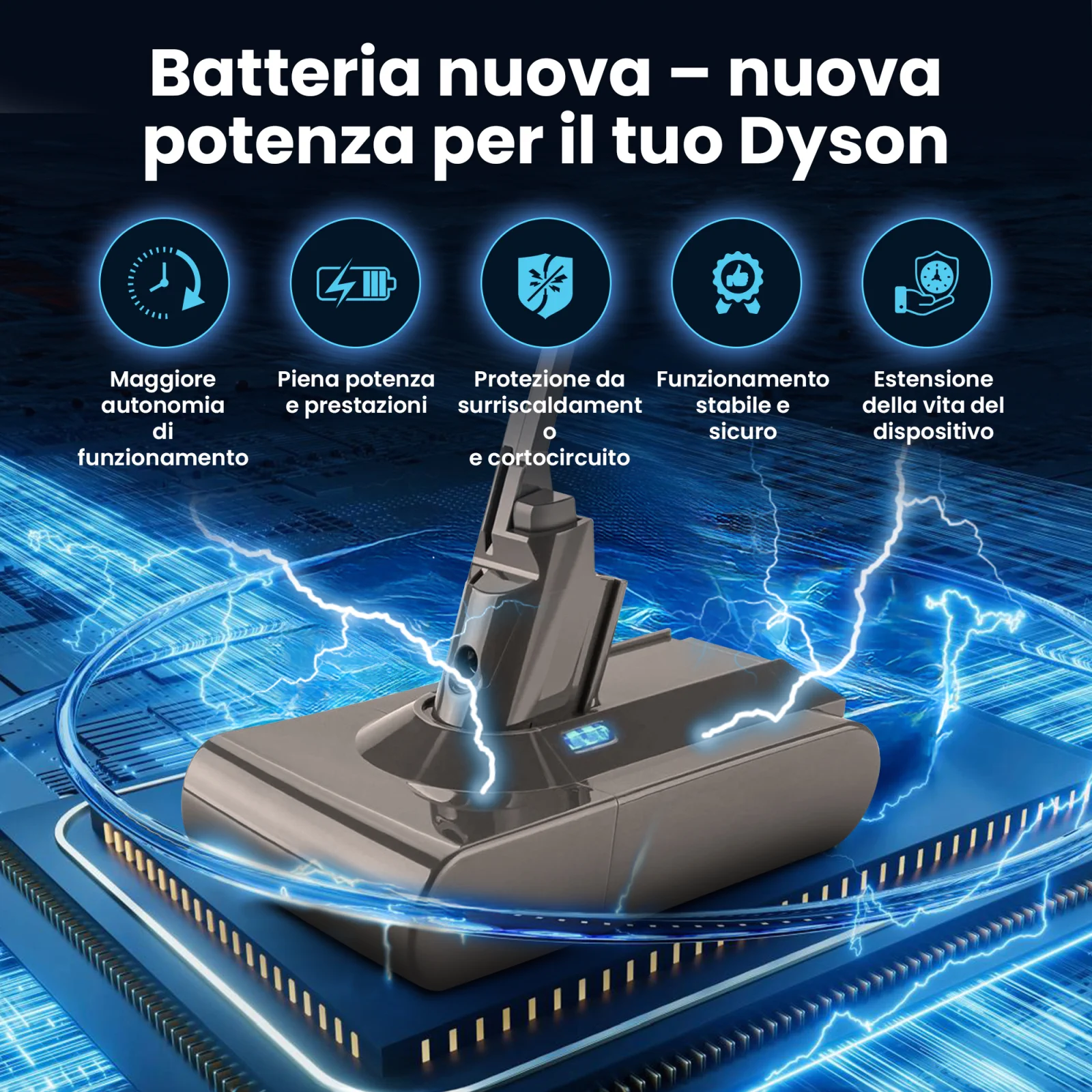 visualizzazione della batteria dell'aspirapolvere dyson sul processore
