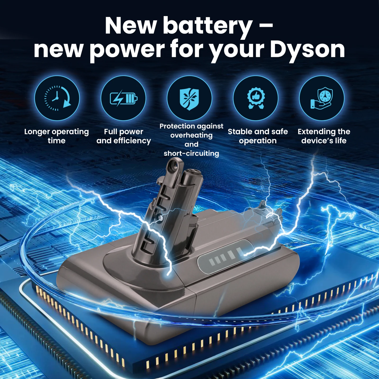 wizualizacja baterii do odkurzaczy dyson leżącej na procesorze