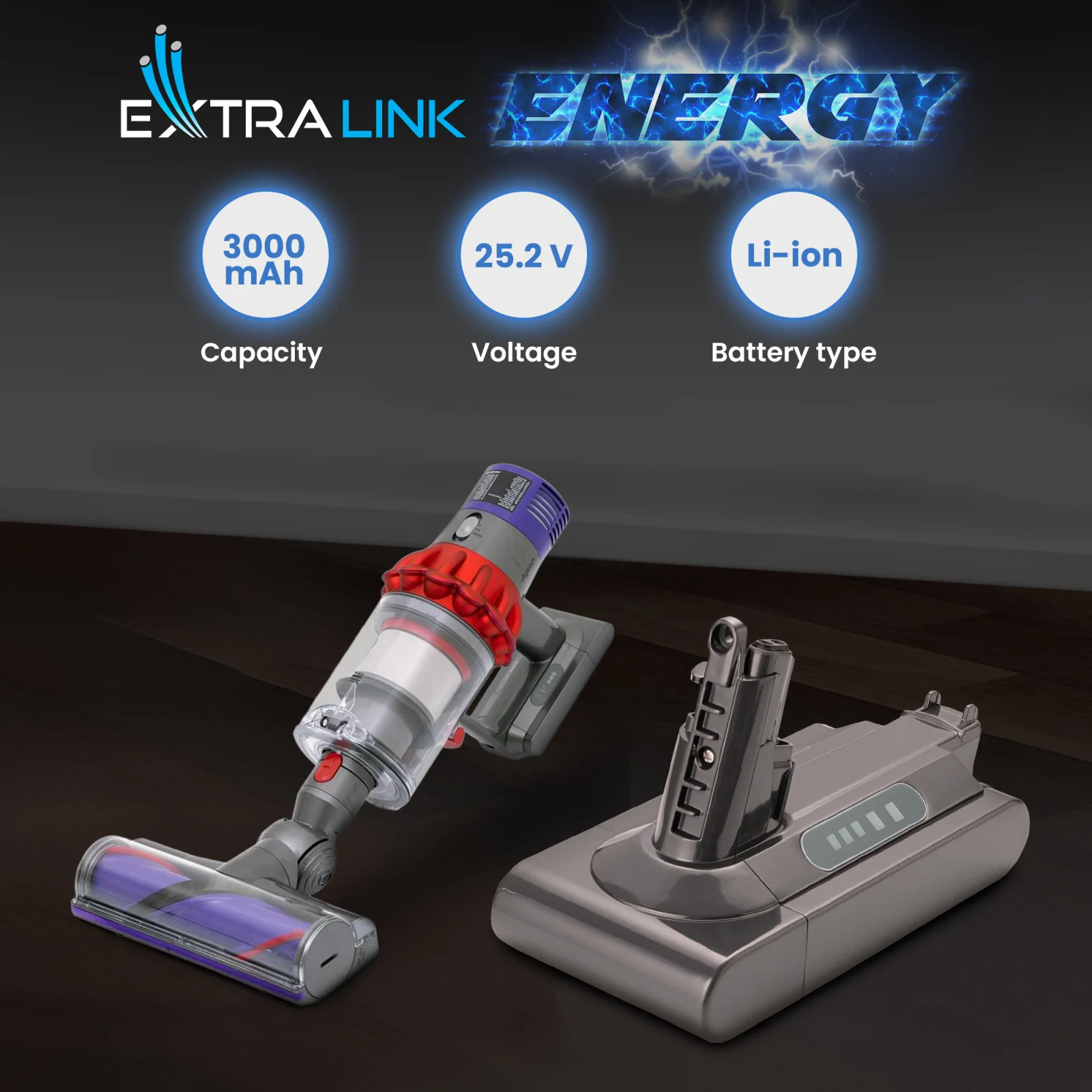 szara bateria do odkurzaczy dyson obok szarego odkurzacza ręcznego