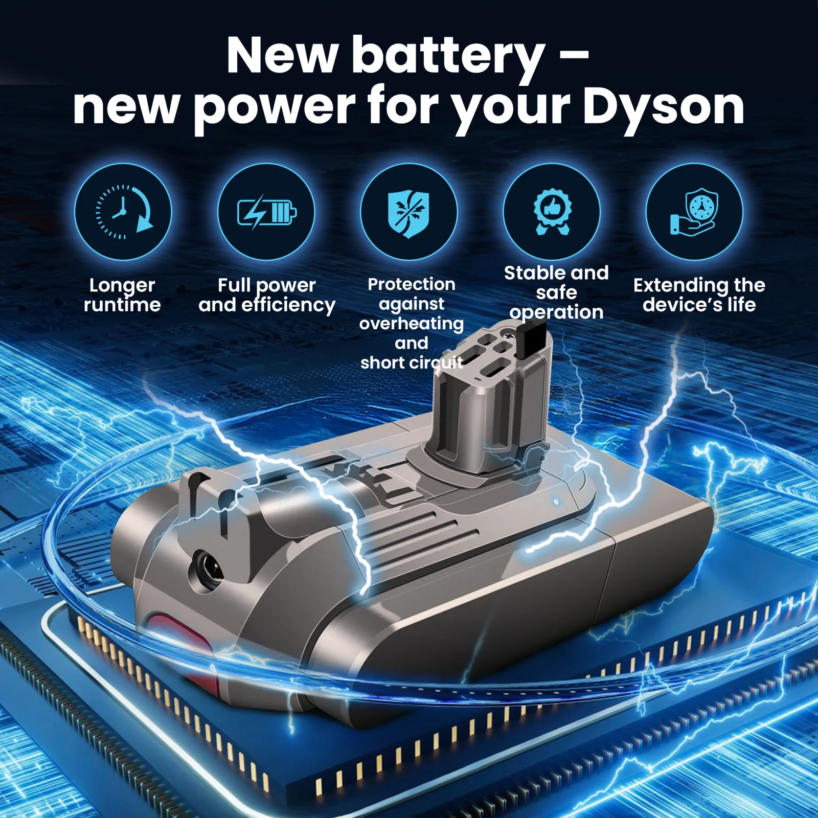 visualization of dyson vacuum cleaner battery lying on processor