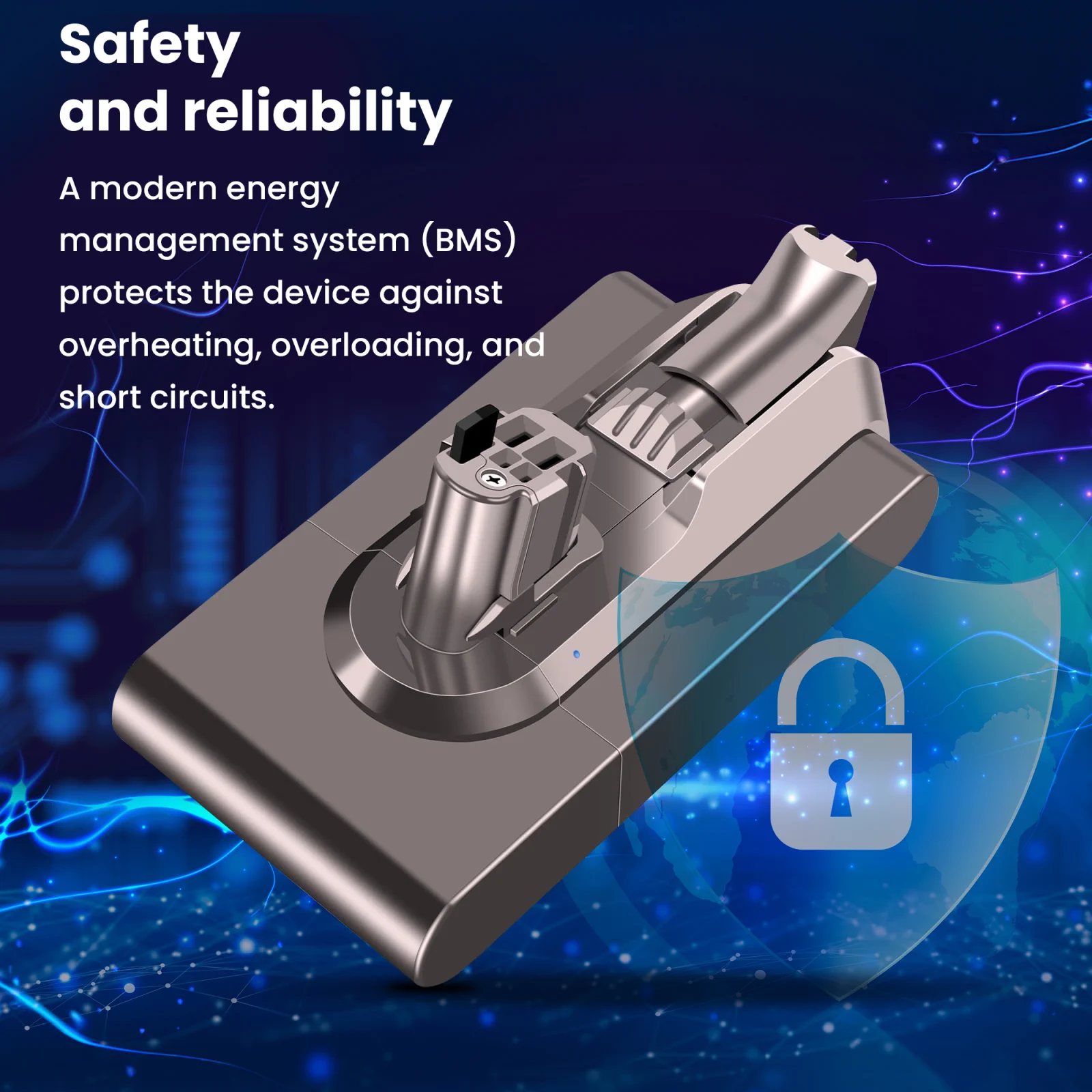 visualization showing dyson handheld vacuum cleaner battery and shield symbolizing safety