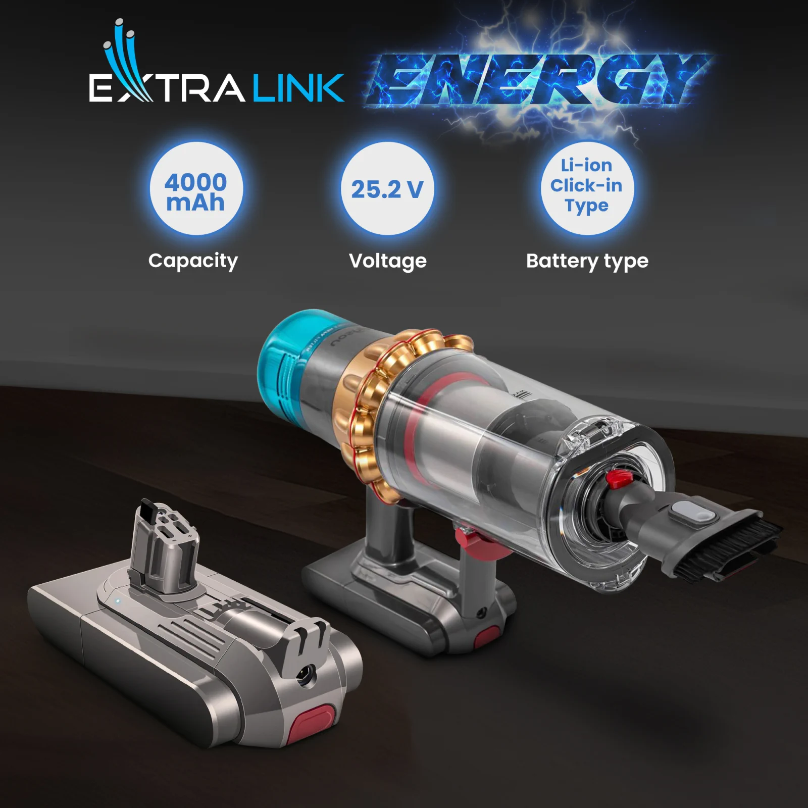 dyson gray vacuum cleaner battery next to gray handheld vacuum cleaner