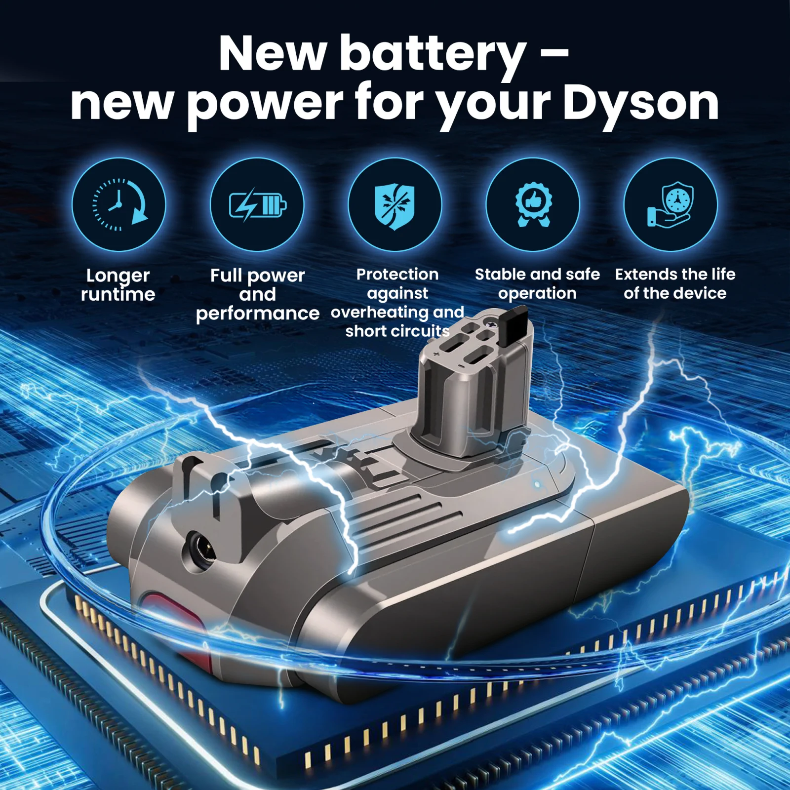 wizualizacja baterii do odkurzaczy dyson leżącej na procesorze