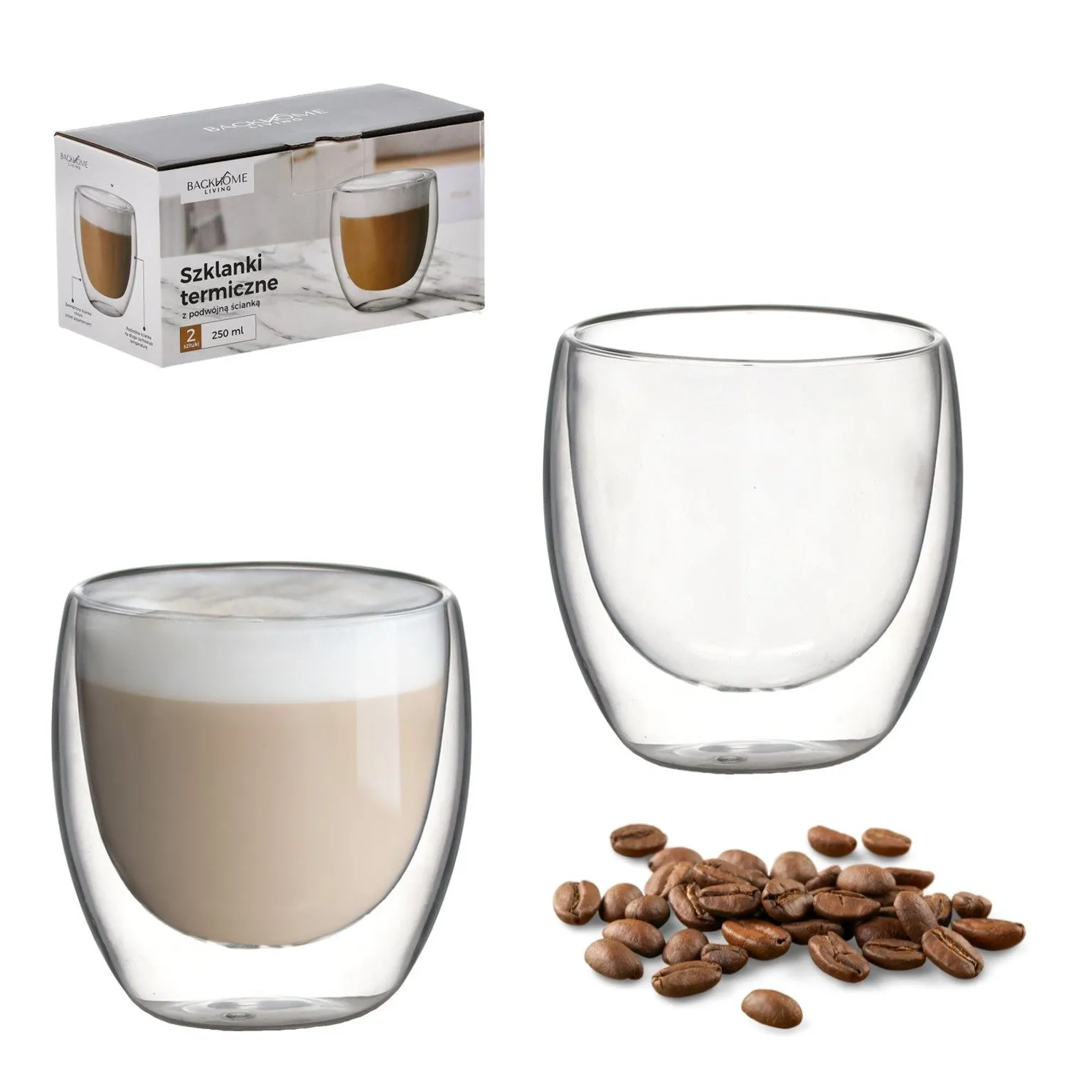EXTRALINK KPL. 2 SZKLANEK TERMICZNYCH Z PODW&Oacute;JNĄ ŚCIANKĄ 250 ML - 9777