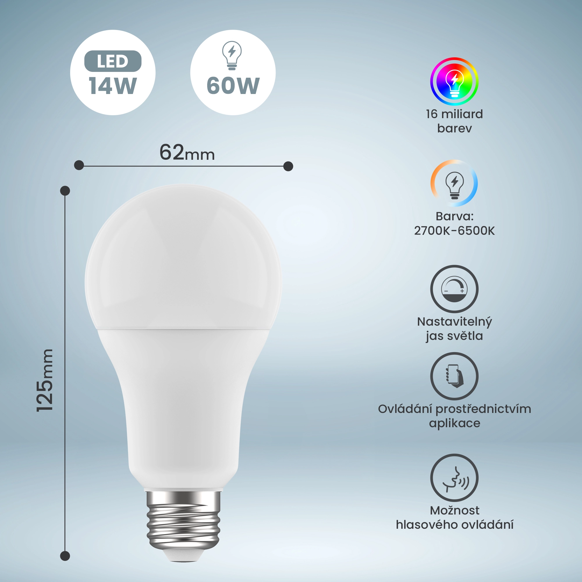 EXTRALINK SMARTLIFE LED ŽÁROVKA E27 A70 2700-6500K WIFI 220-240V
