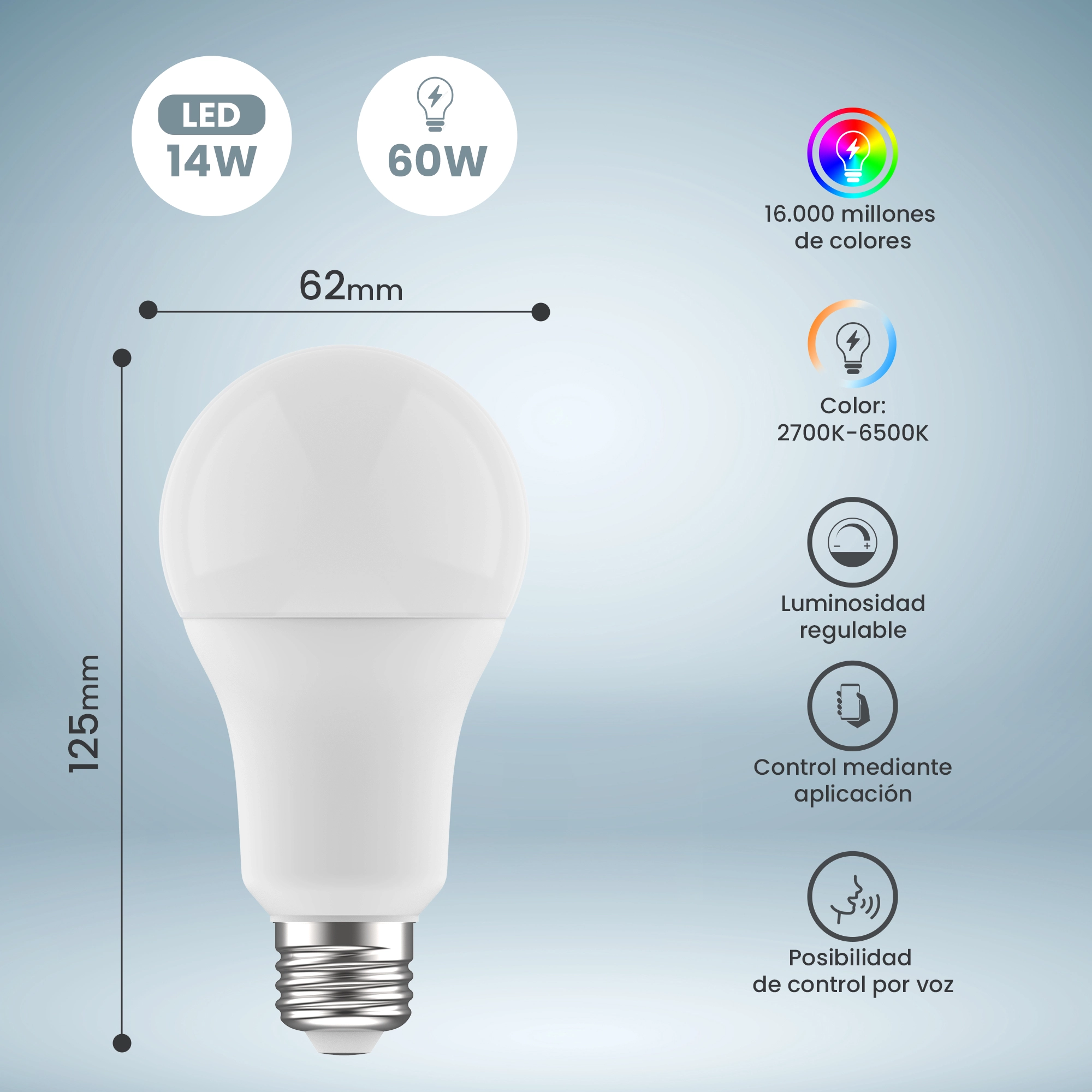 EXTRALINK SMARTLIFE LED BOMBILLA E27 A70 2700-6500K WIFI 220-240V