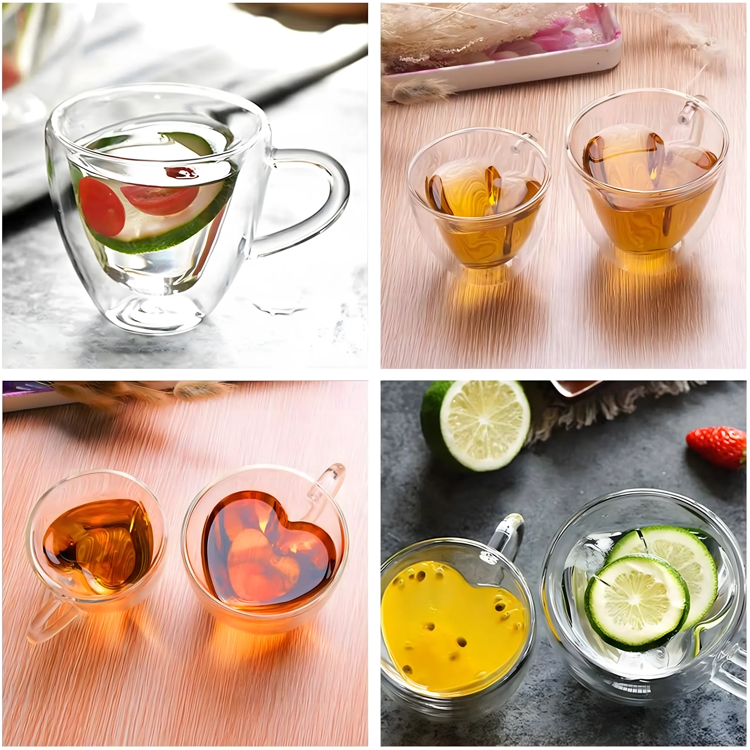 EXTRALINK HOME LOVE TAZA DE CRISTAL CON FORMA DE CORAZÓN DOBLE PARED RESISTENTE AL CALOR 250ML