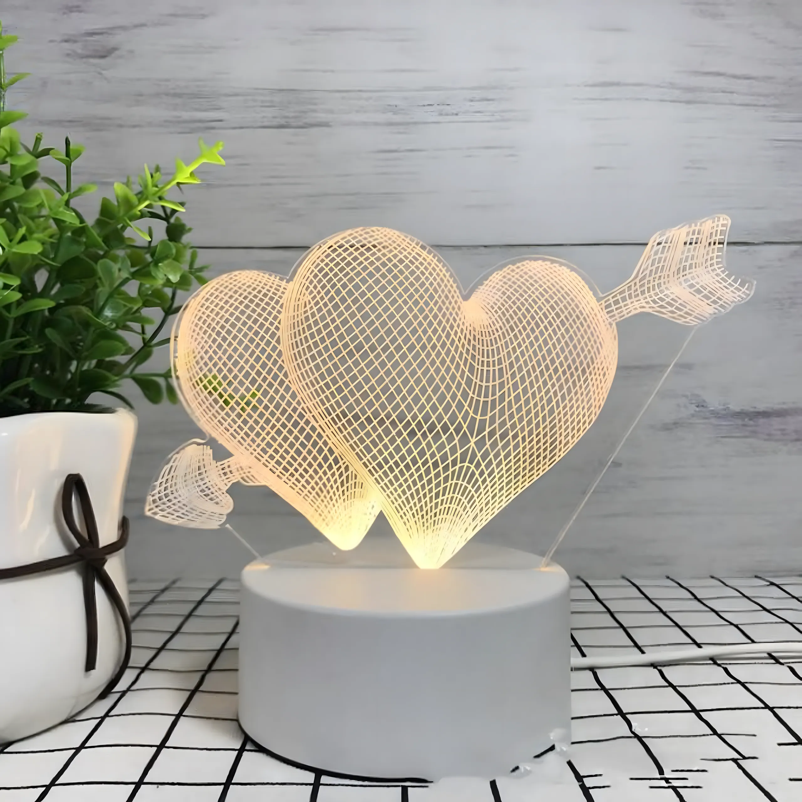 EXTRALINK HOME НОЧНИК ПРОНЗЕННЫЕ СЕРДЦА 3D ОПТИЧЕСКИЕ ИЛЛЮЗИИ ДЛЯ СПАЛЬНИ USB