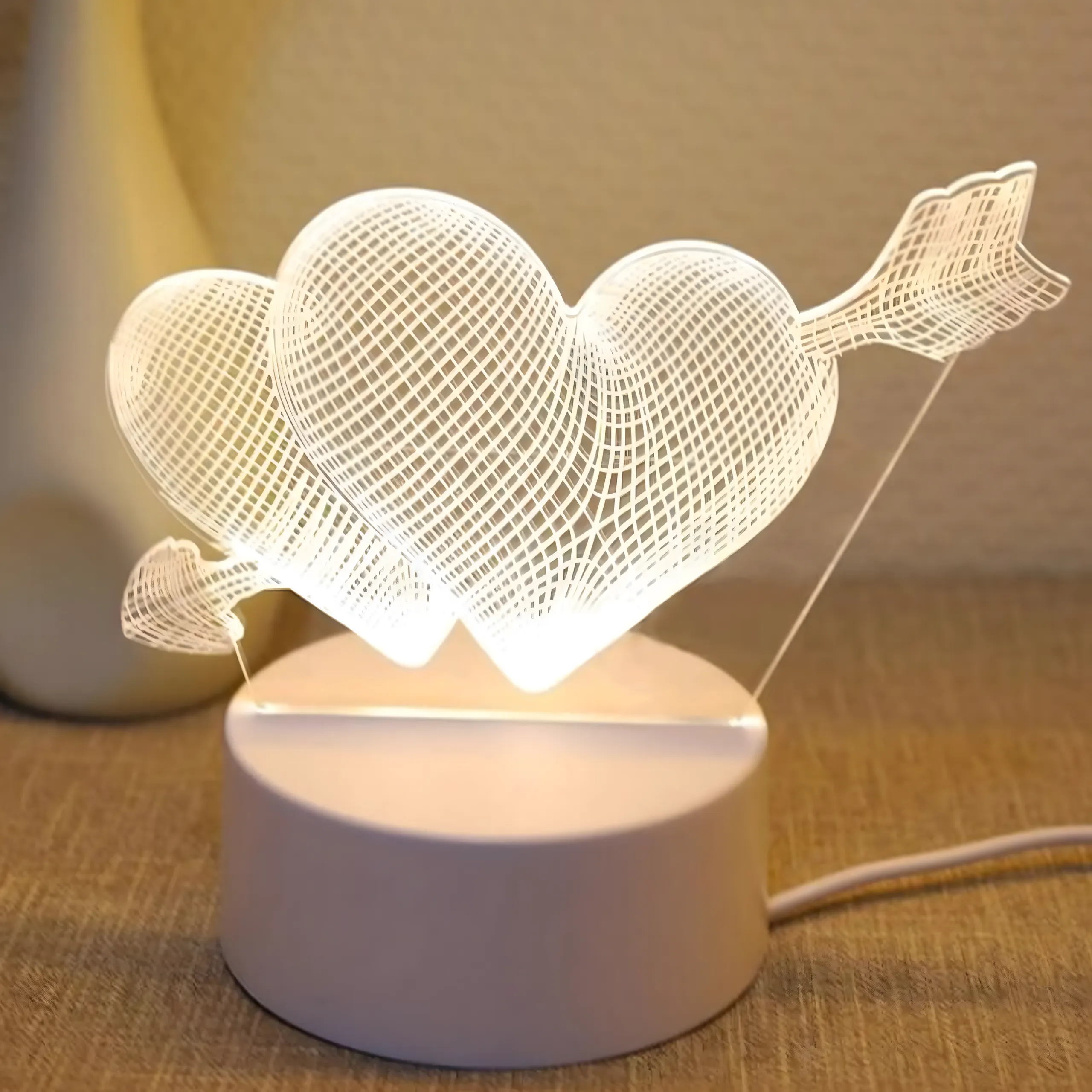 EXTRALINK HOME НОЧНИК ПРОНЗЕННЫЕ СЕРДЦА 3D ОПТИЧЕСКИЕ ИЛЛЮЗИИ ДЛЯ СПАЛЬНИ USB