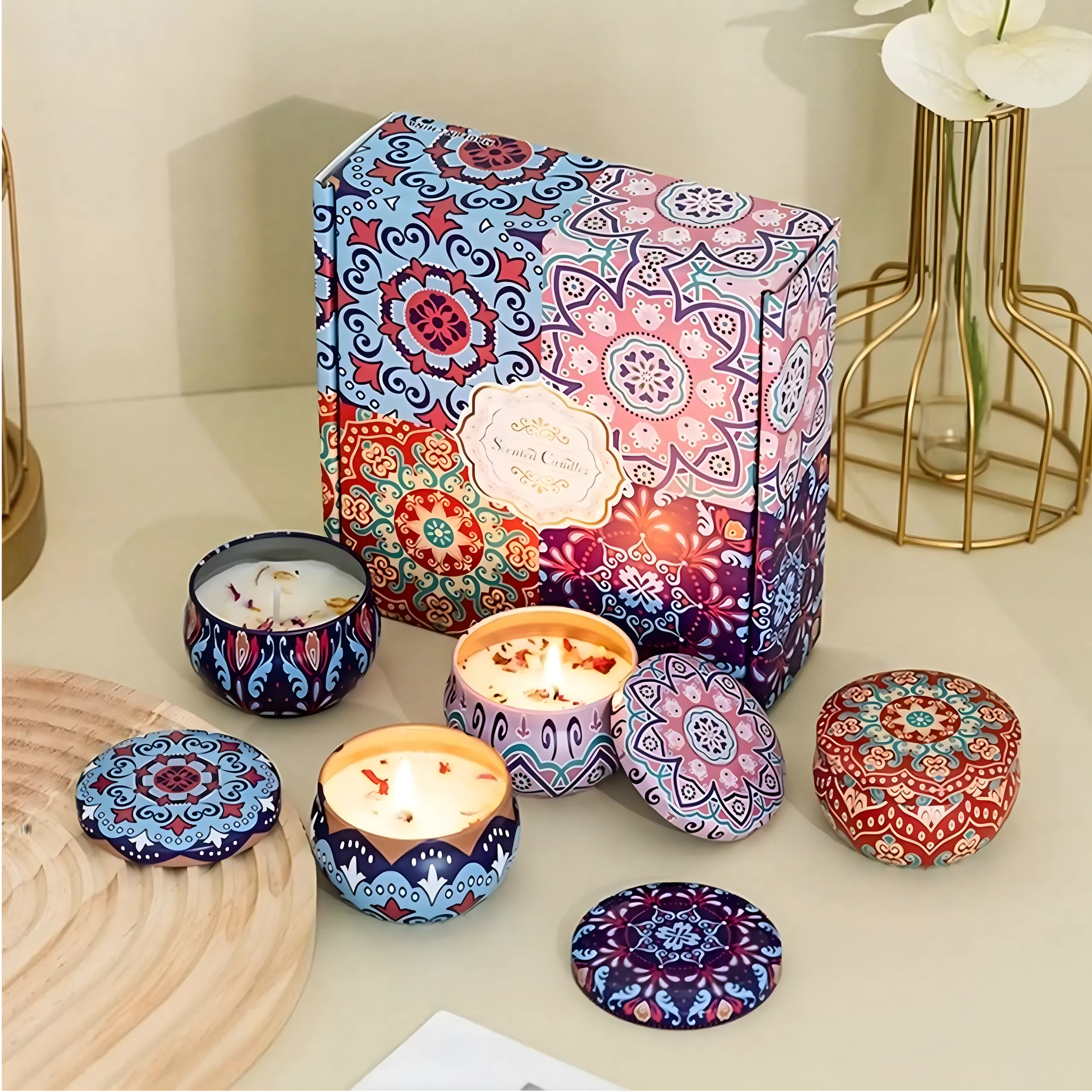EXTRALINK HOME SET DE 4 VELAS DECORATIVAS PERFUMADAS DE SOJA CAJA DE REGALO W-1505