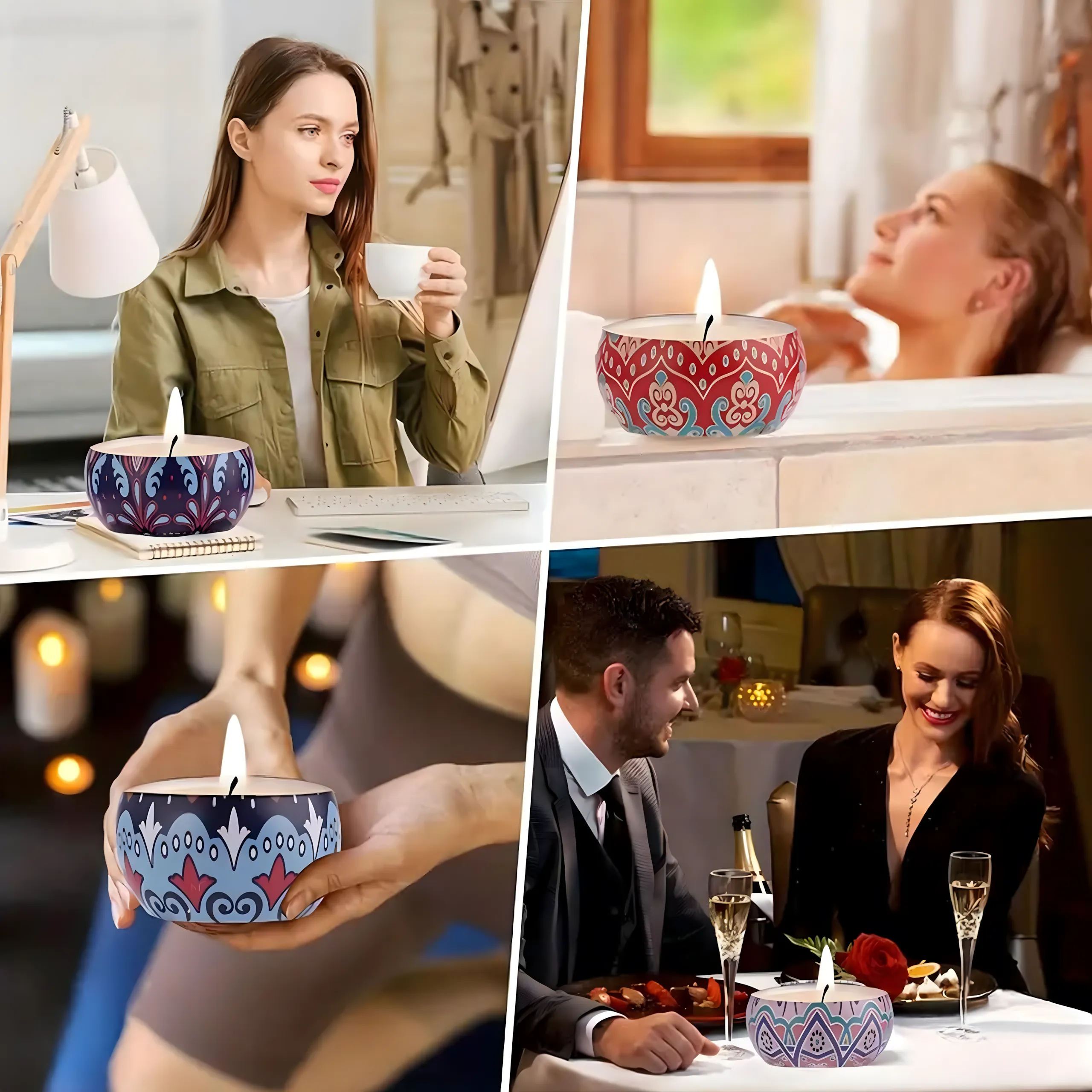 EXTRALINK HOME SET DE 4 VELAS DECORATIVAS PERFUMADAS DE SOJA CAJA DE REGALO W-1505