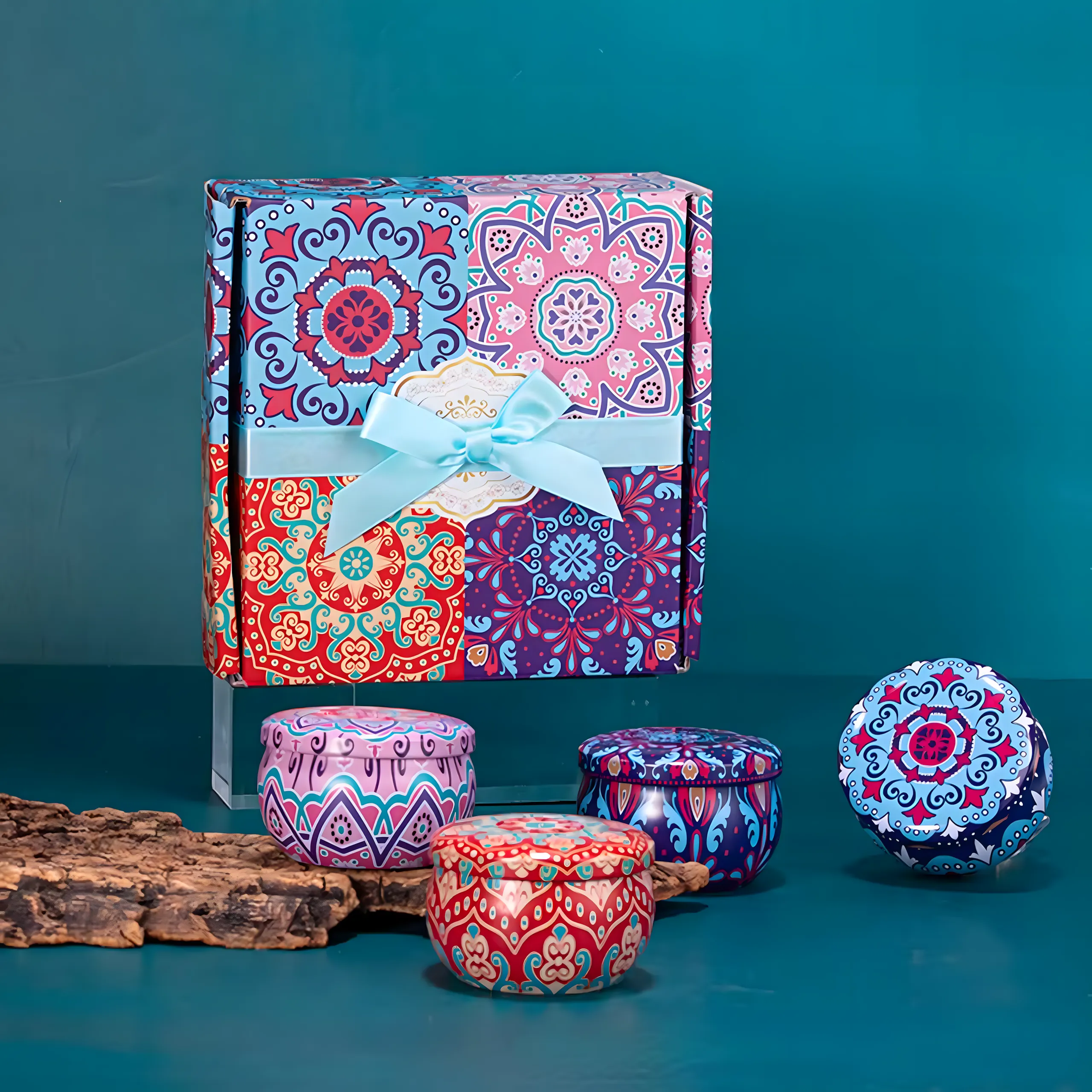 EXTRALINK HOME SET DE 4 VELAS DECORATIVAS PERFUMADAS DE SOJA CAJA DE REGALO W-1505