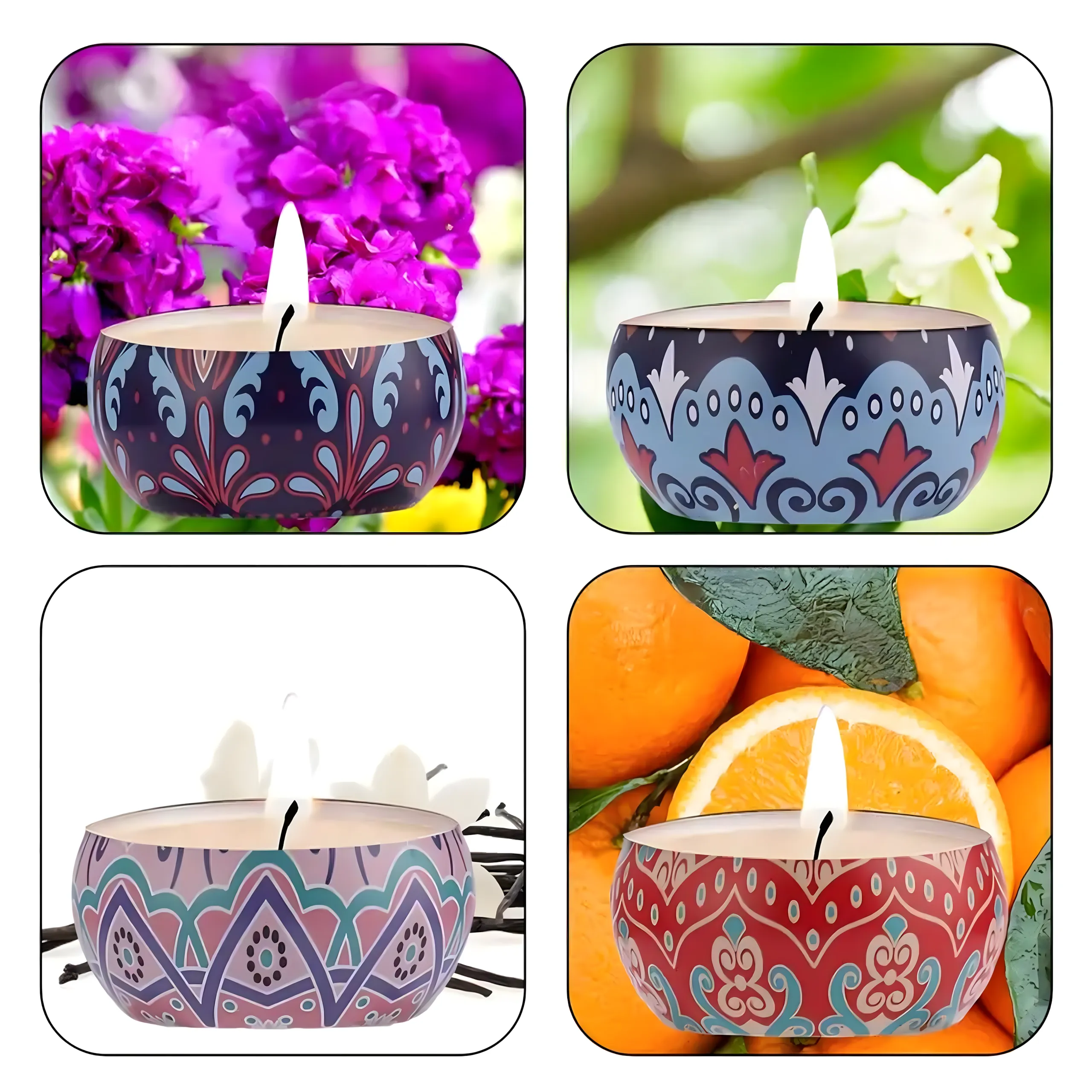 EXTRALINK HOME SET DE 4 VELAS DECORATIVAS PERFUMADAS DE SOJA CAJA DE REGALO W-1505