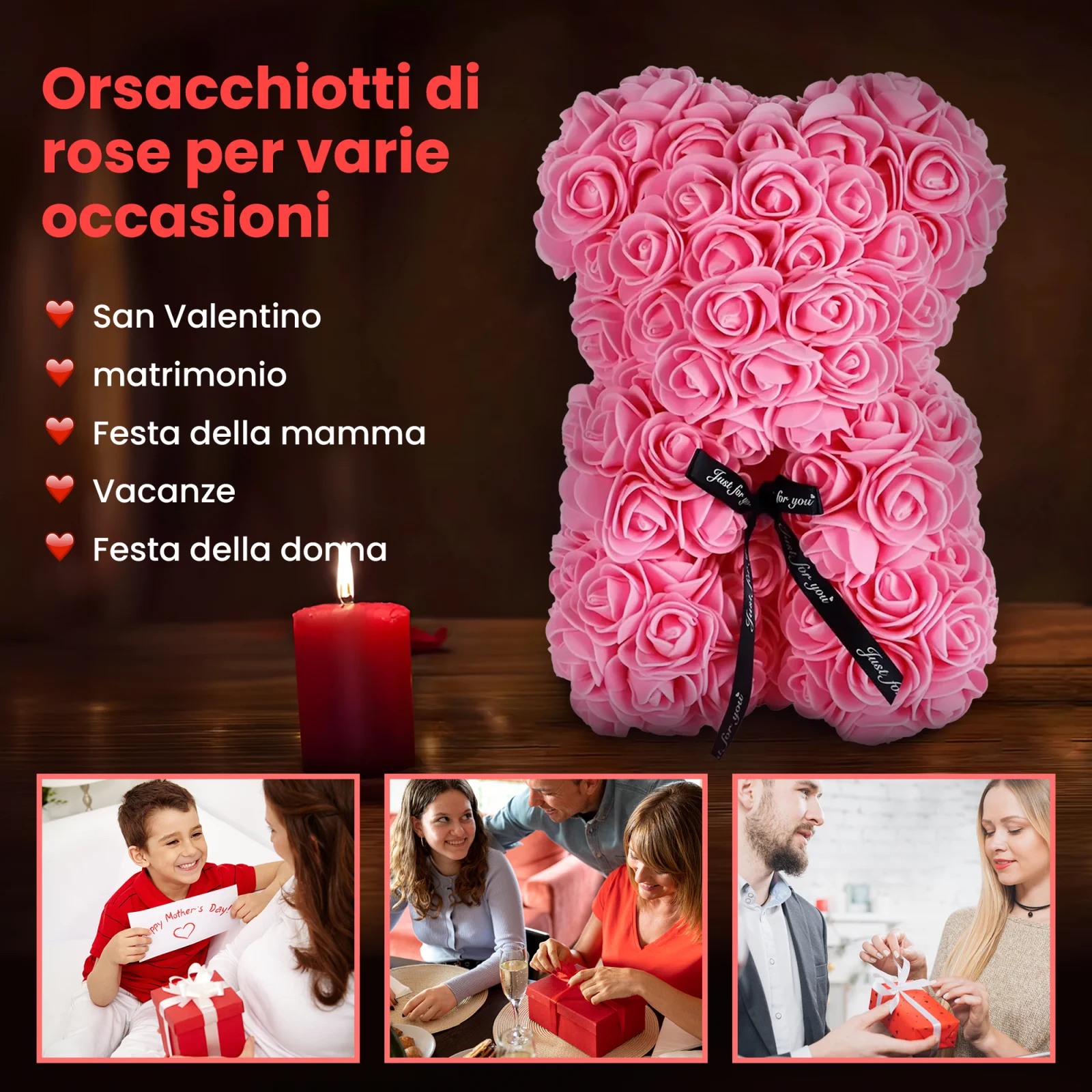 orsacchiotto rosa in piedi accanto a una candela accesa