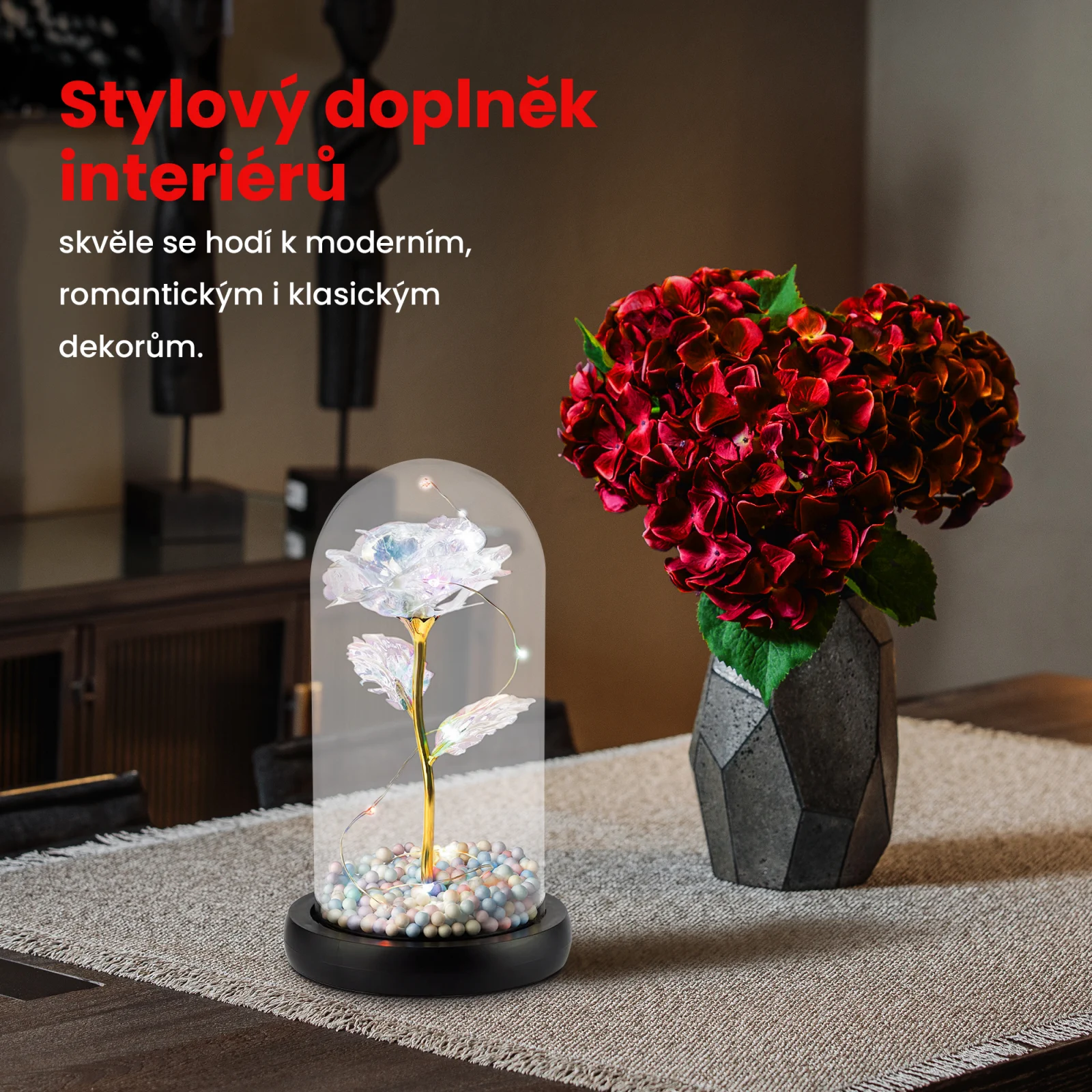 Extralink Home | Věčná růže ve skle | svítící LED bílá