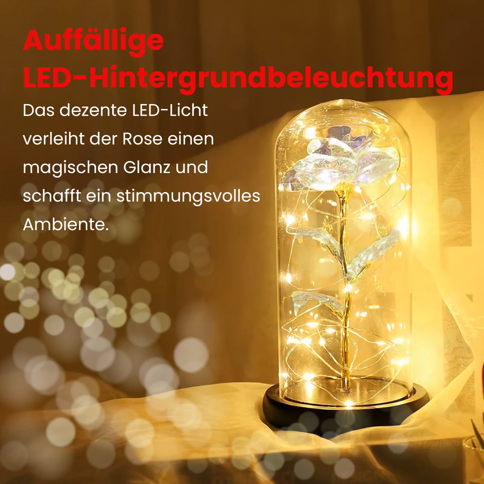 EXTRALINK HOME EWIGE ROSE IN GLAS LEUCHTET LED ROT W-860