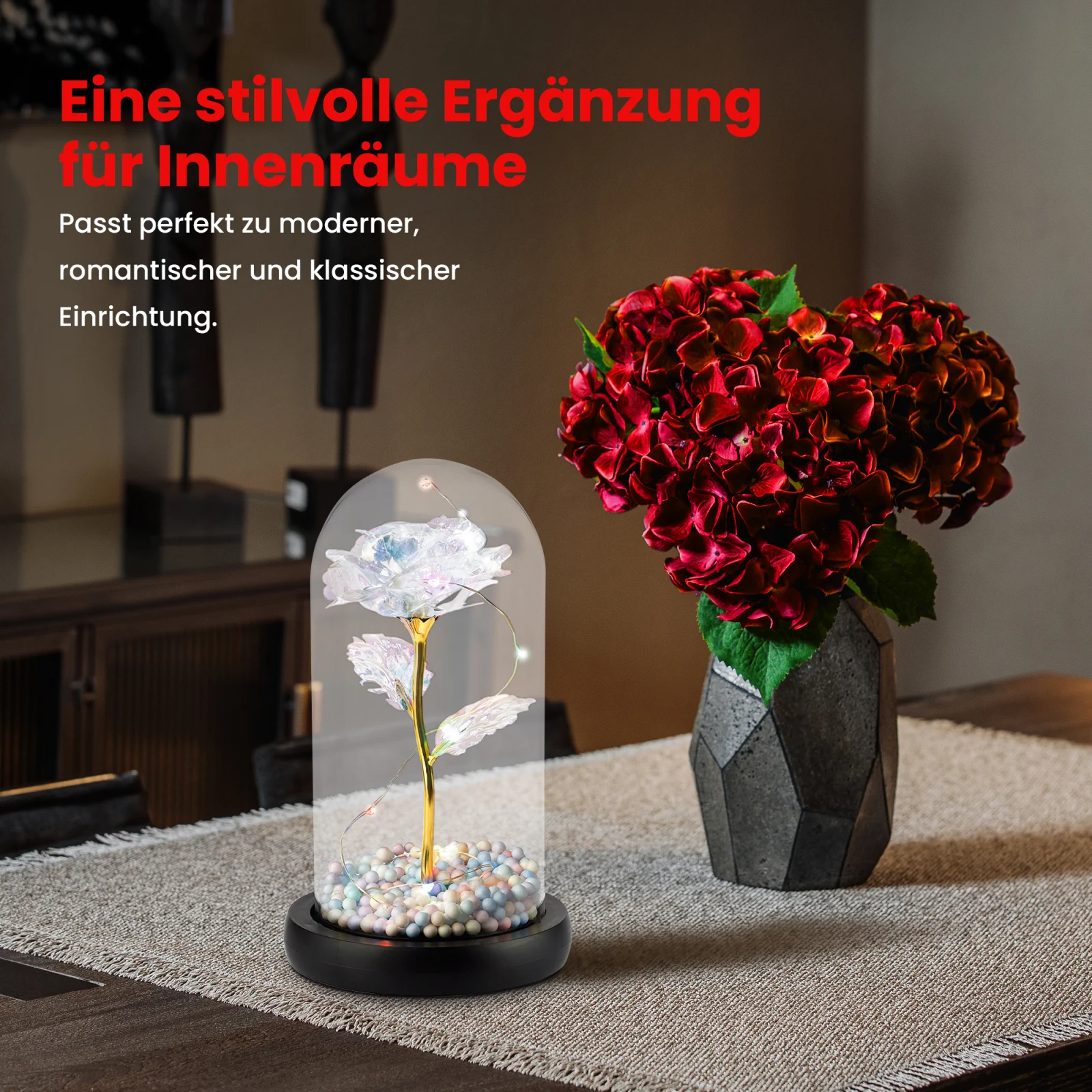 Extralink Home | Ewige Rose in Glas | leuchtendes LED weiß