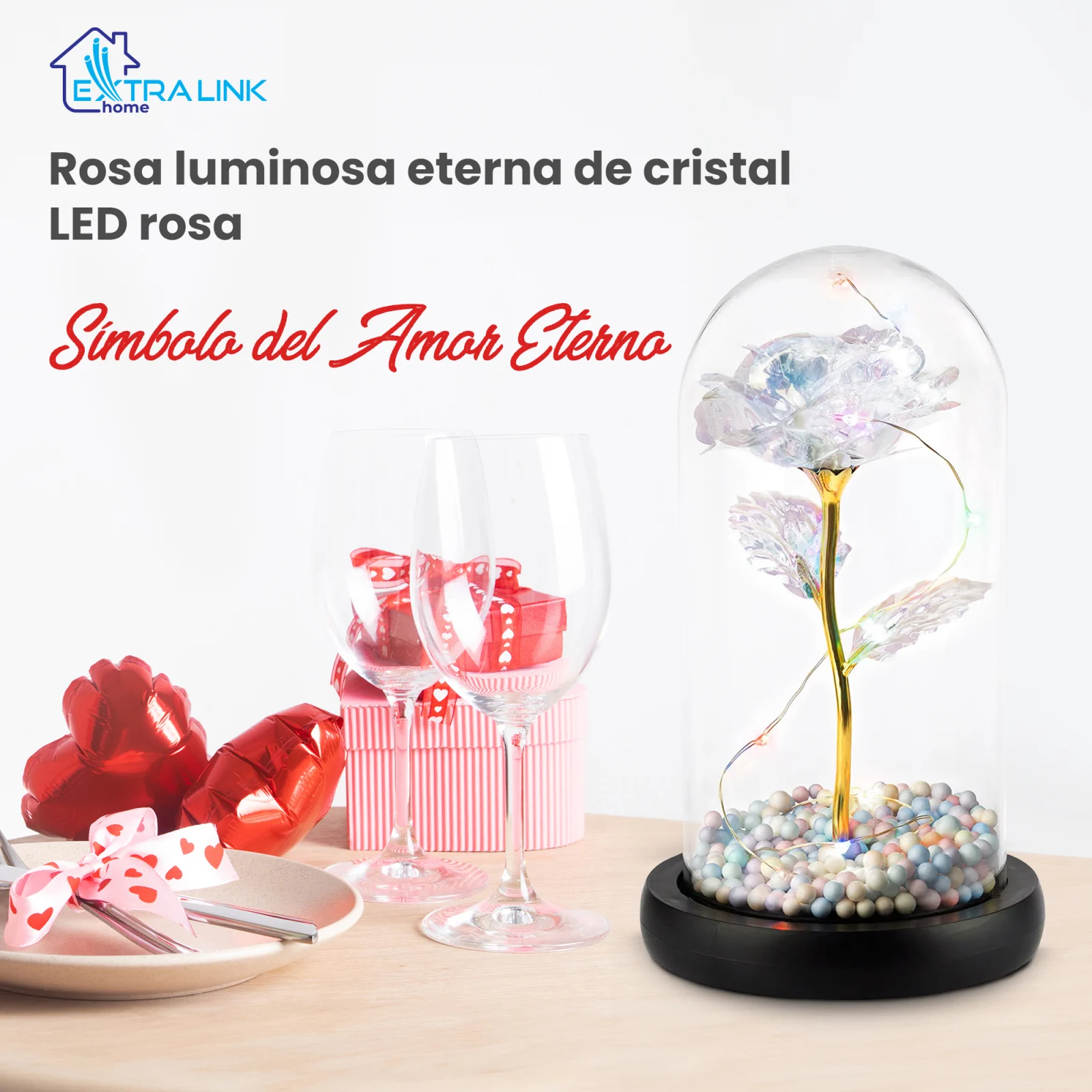 EXTRALINK HOME ROSA PERPETUA EN CRISTAL LUMINOSO LED ROJO W-860