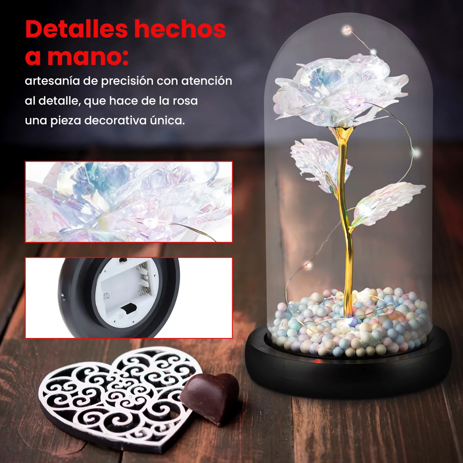 EXTRALINK HOME ROSA PERPETUA EN CRISTAL LUMINOSO LED ROJO W-860