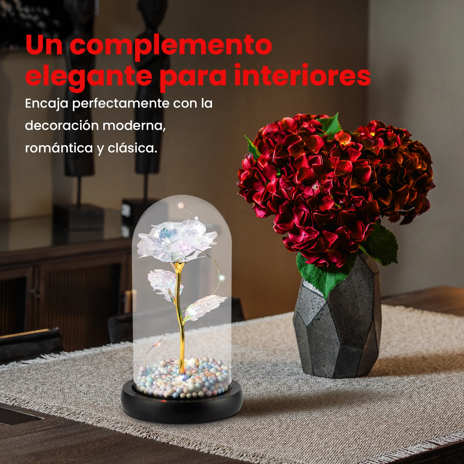 Extralink Home | Rosa eterna de cristal | LED luminoso blanco
