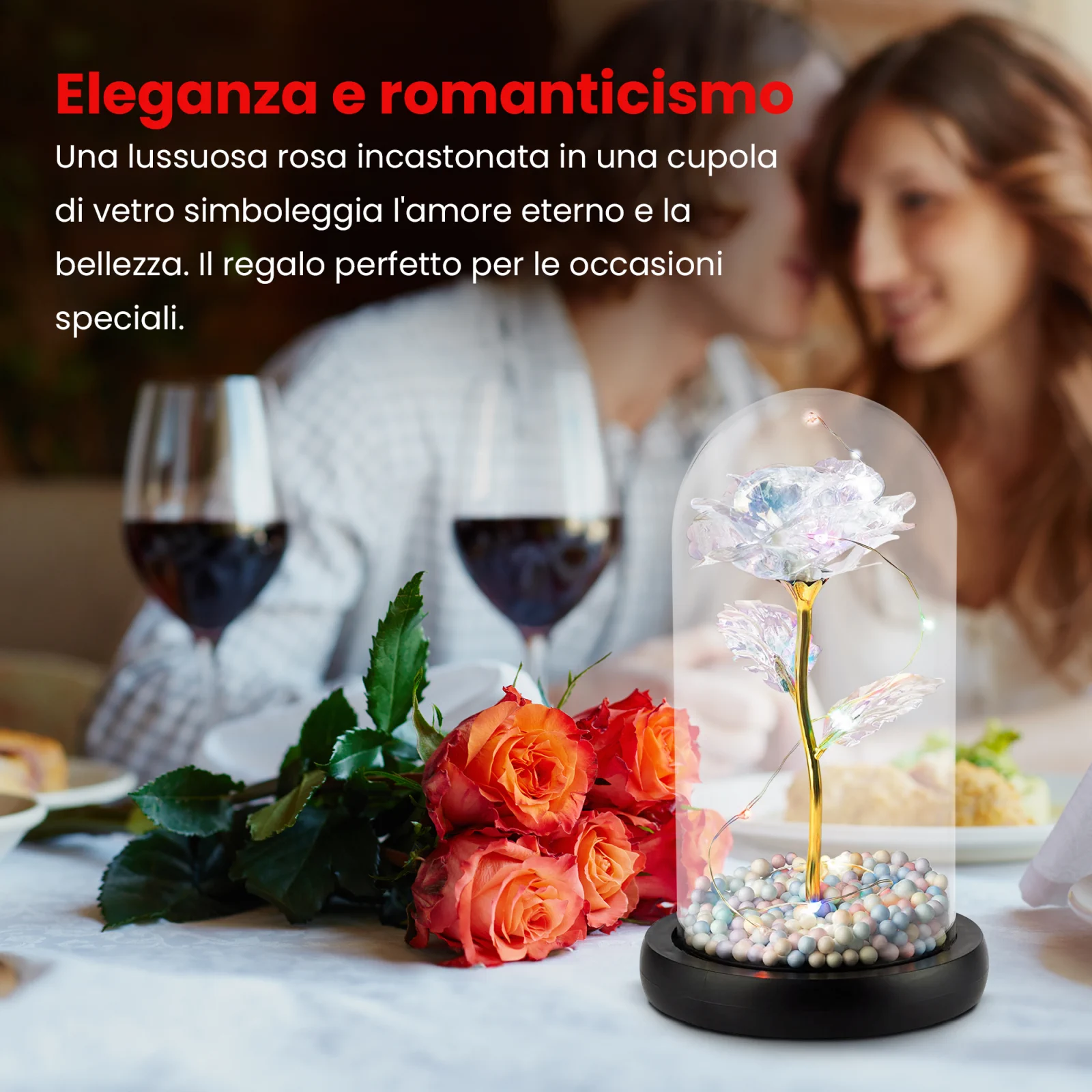 ROSA PERPETUA EXTRALINK HOME IN VETRO LUMINOSO A LED ROSSO W-860