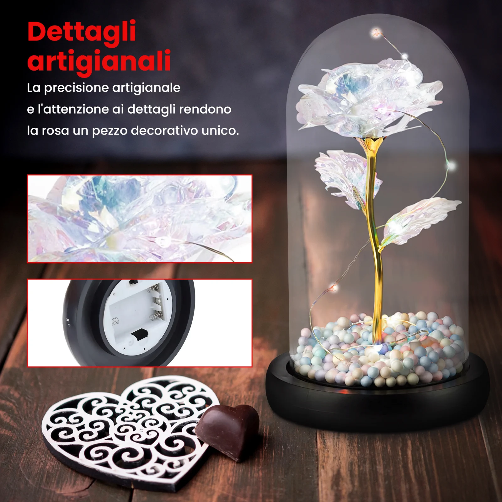 ROSA PERPETUA EXTRALINK HOME IN VETRO LUMINOSO A LED ROSSO W-860